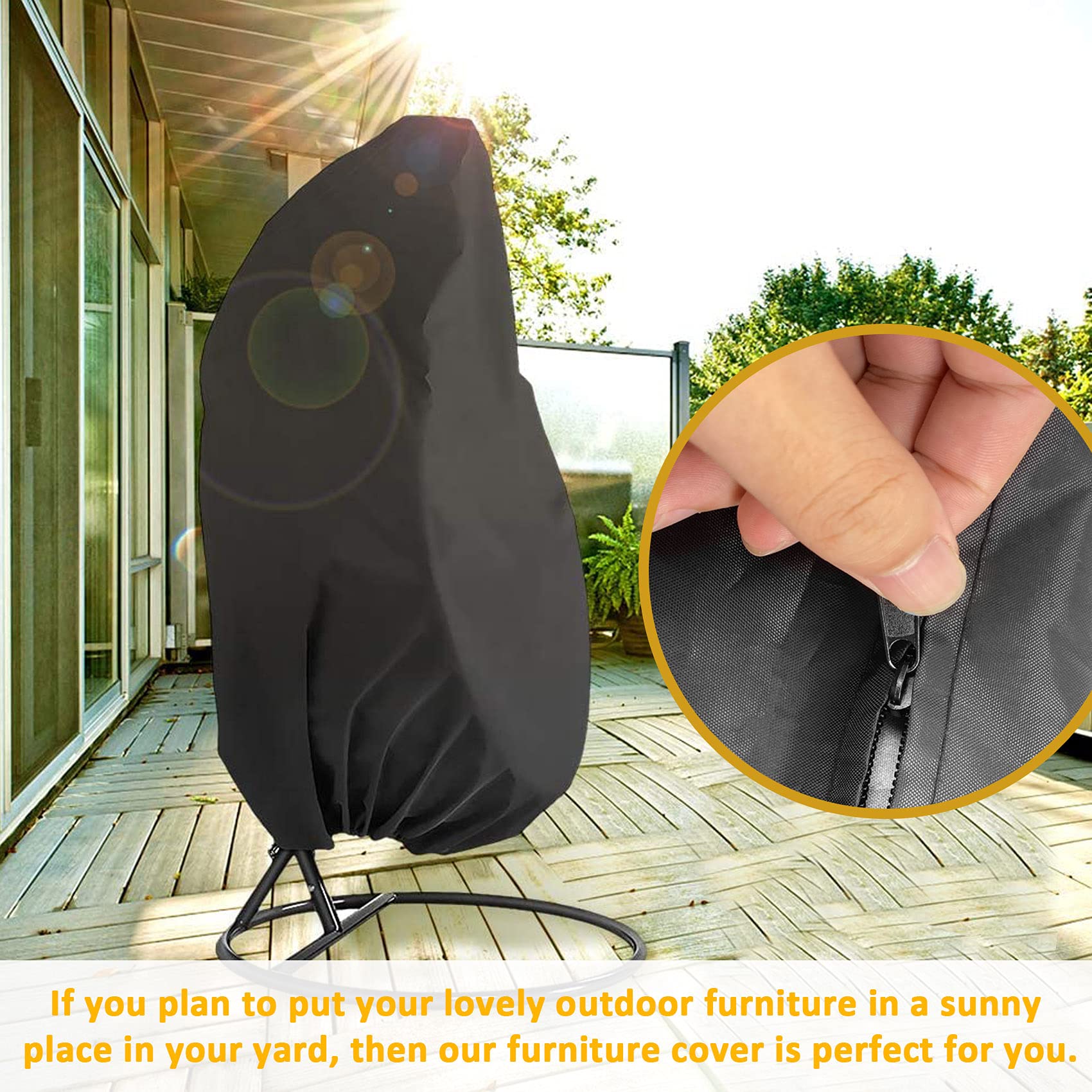 Reofrey Waterproof UV-Resistant Patio Hanging Chair Cover with Zipper - 75x45 Inch Outdoor Egg Swing Chair Protector for Garden, Balcony & Backyard (Black) | Weatherproof Furniture Protection for All Seasons