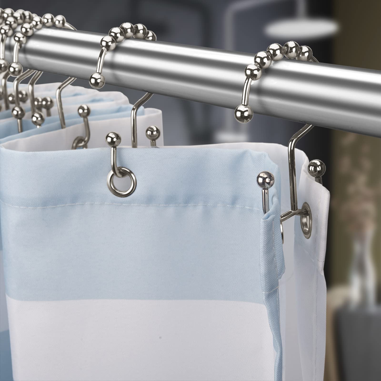 Titanker 12-Piece Shower Curtain Hooks with 72x72 Inch Frosted Bathroom Curtain Liner - Waterproof Shower Accessories for Bathroom Decor