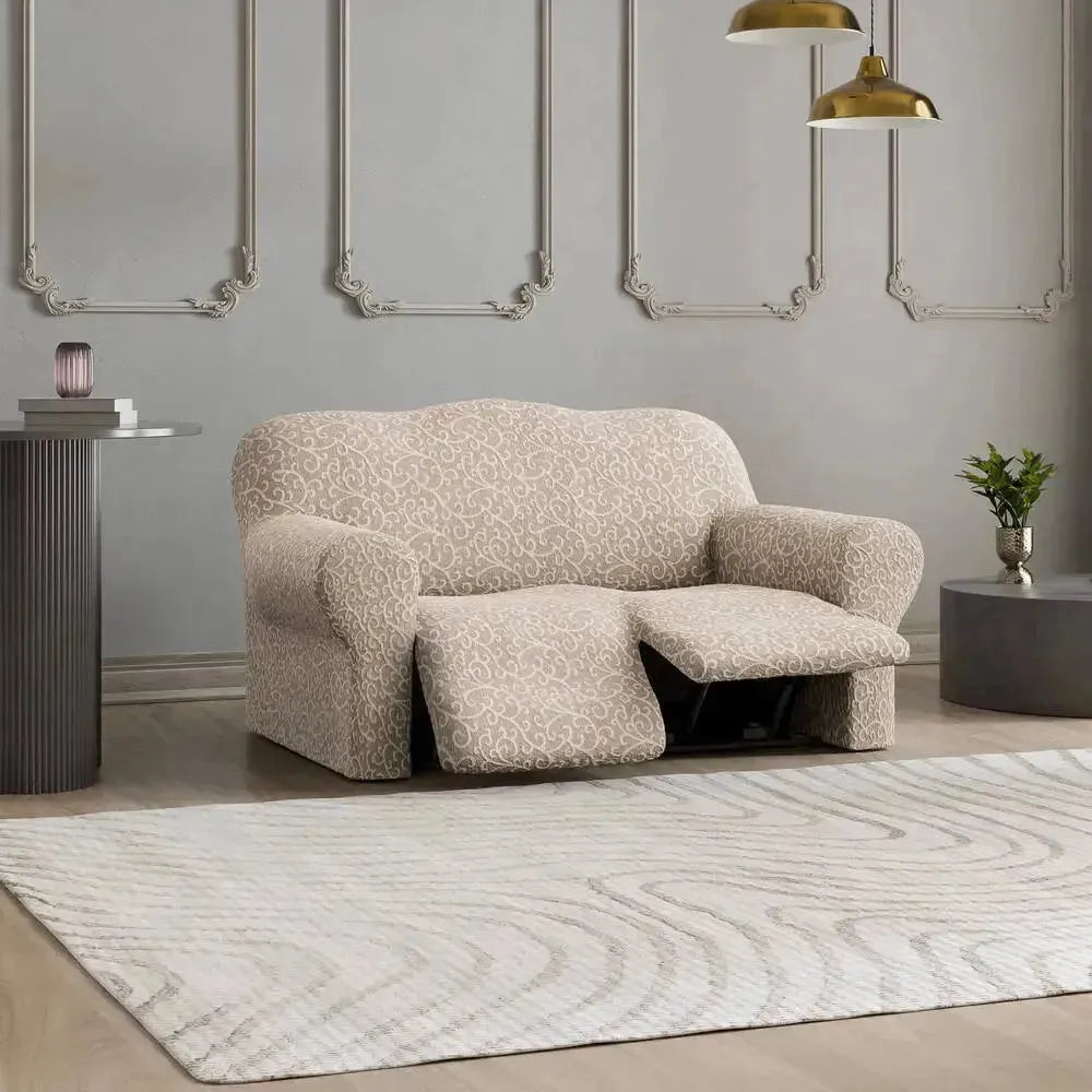 2 Seater Recliner Slipcover - Jacquard 3D Collection Sofa Cover | Stretchable Furniture Protector for Living Room, Bedroom & Home Decor