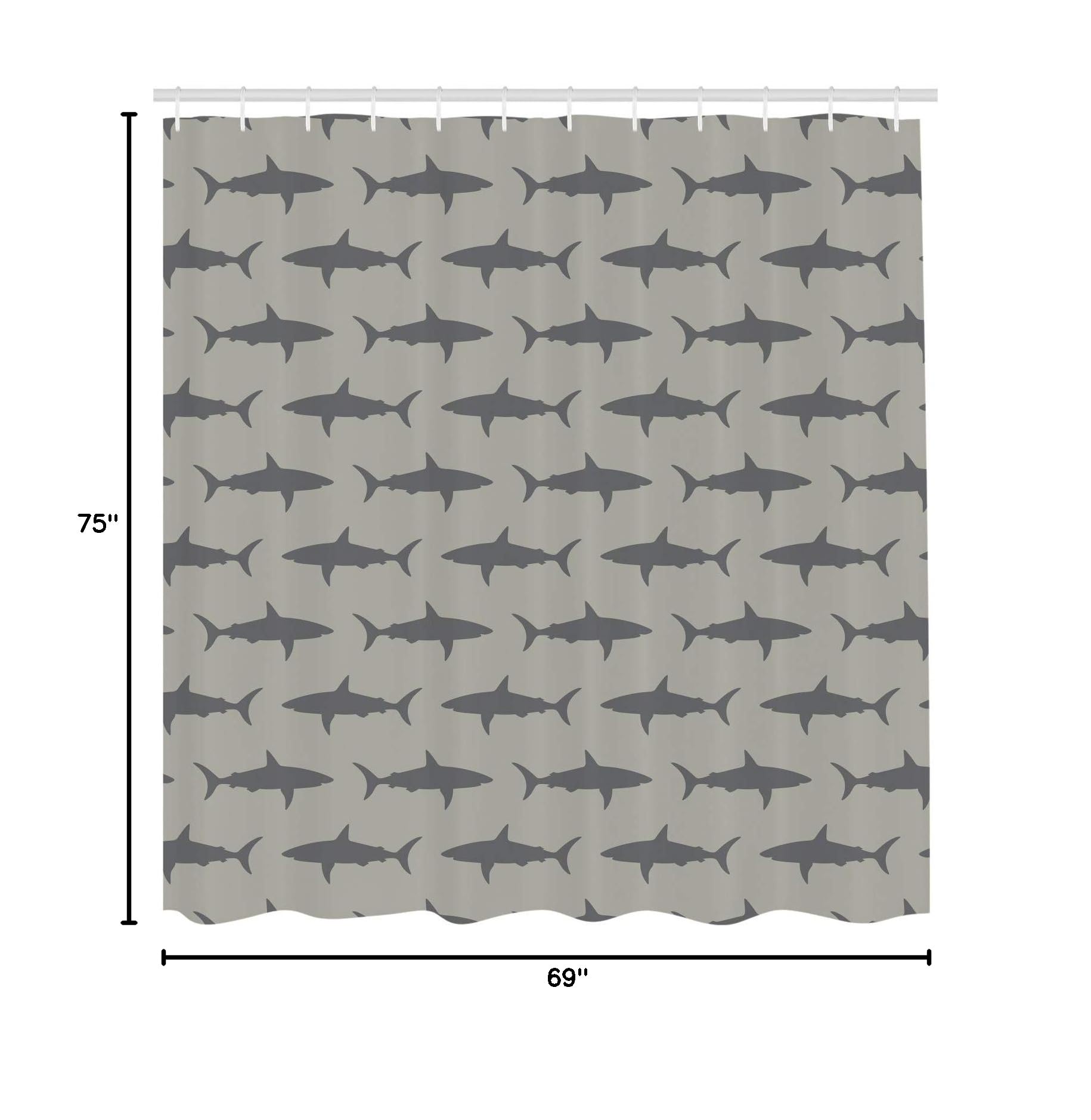 Ambesonne Sea Animals Shower Curtain - Sharks Swimming Silhouette Design, 69x75 Inch Waterproof Bathroom Decor with Hooks, Dimgray - Perfect for Ocean Theme Bathrooms & Kids' Bathroom Decor