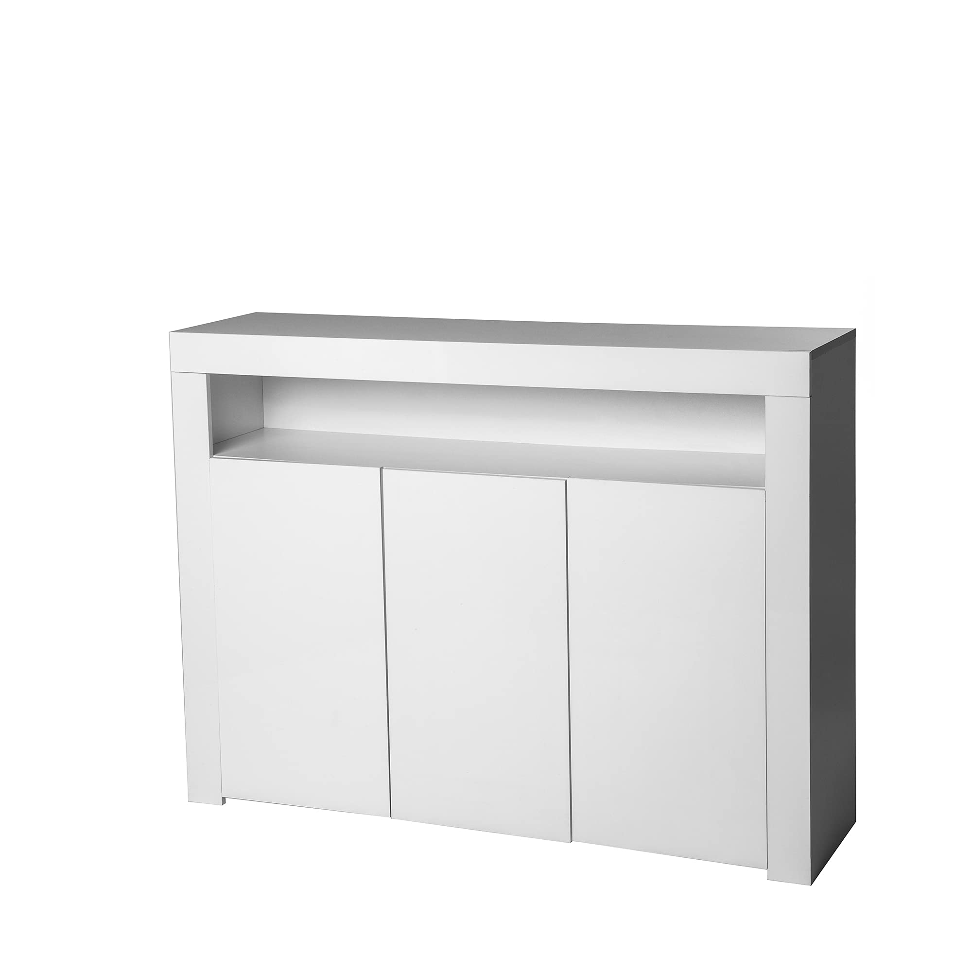 Modern White High Gloss Sideboard with LED Lights - 3 Door Wooden Storage Cabinet for Living Room, Dining Room & Hallway | Stylish Buffet Cupboard for Home Organization & Display
