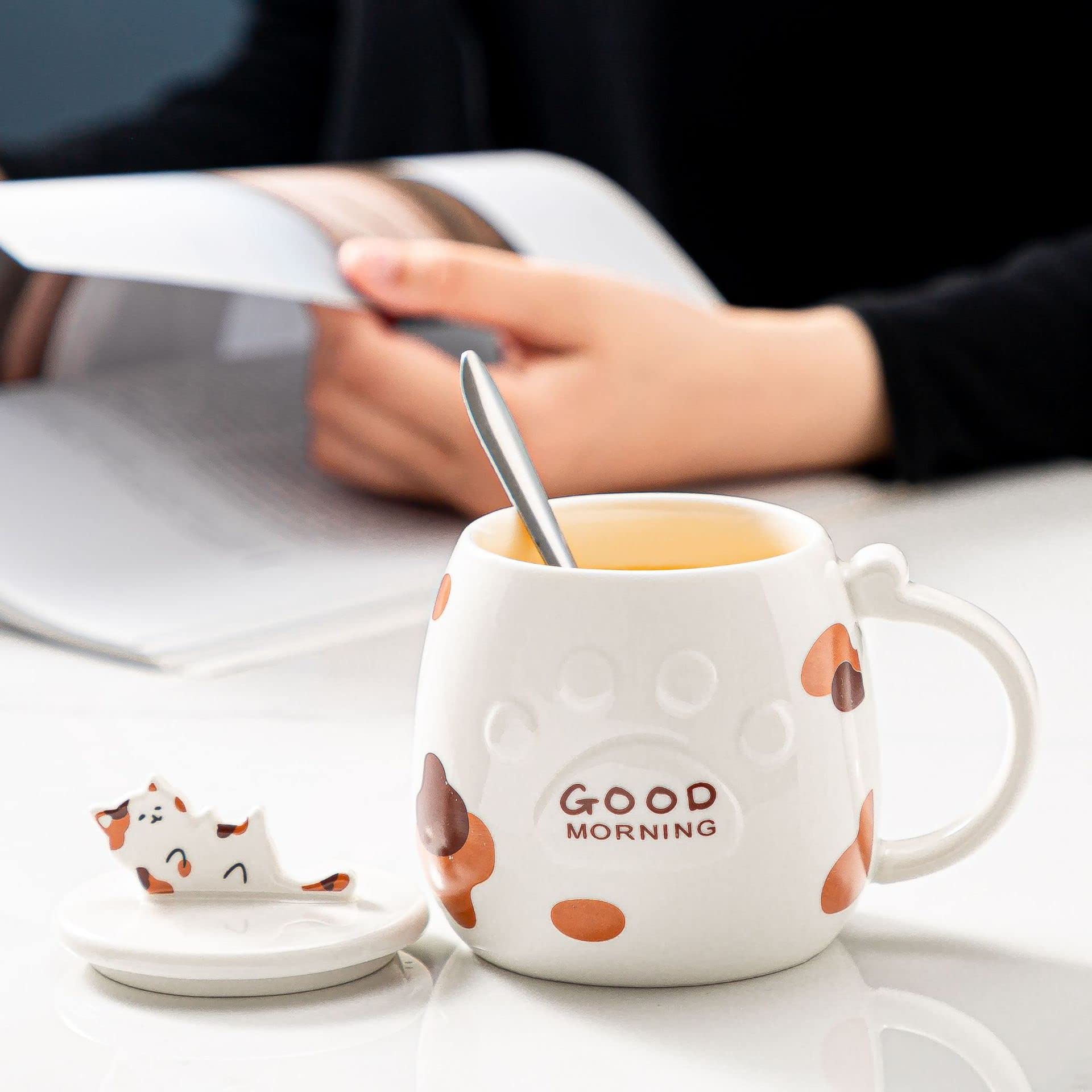 Floette Cute Cat Ceramic Coffee Mug - 12oz Novelty Tea Cup with Cat Design, Perfect Gift for Cat Lovers - Ideal for Home, Office & Coffee Shops (A19)