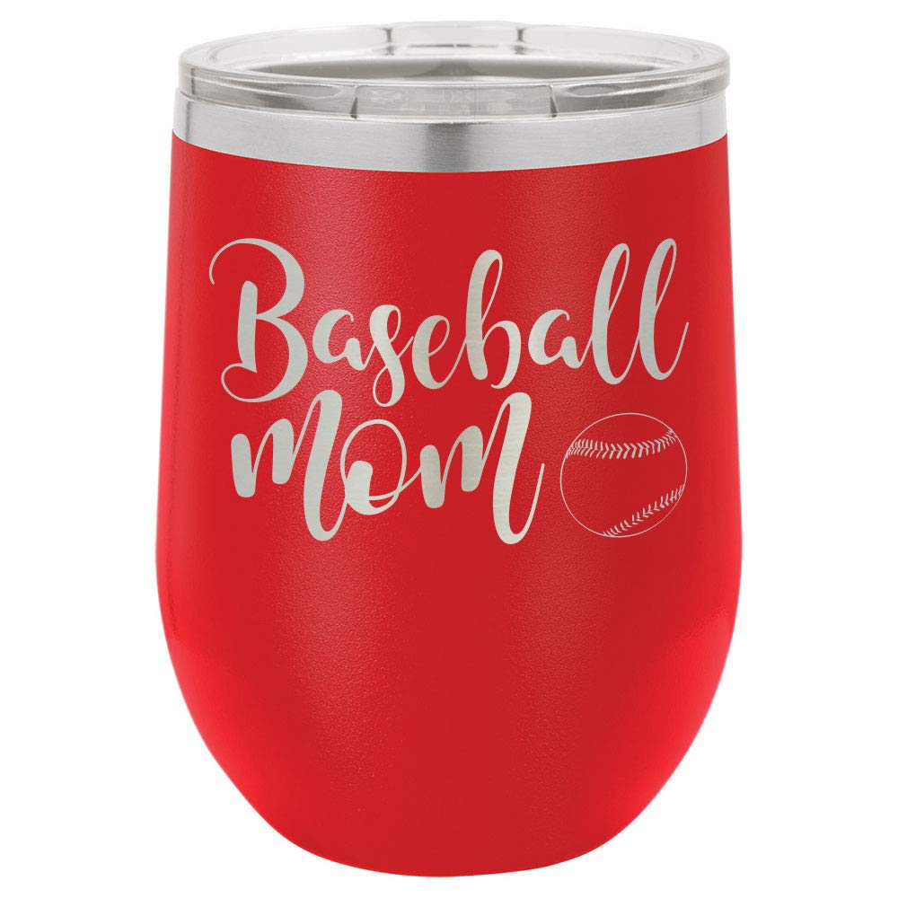 12 oz Laser Engraved Baseball Mom Red Wine Tumbler with Lid - Insulated Funny Quote Drink Cup for Mothers Day Gifts | Perfect for Baseball Games, Picnics & Mom's Relaxation Time | OnlyGifts.com