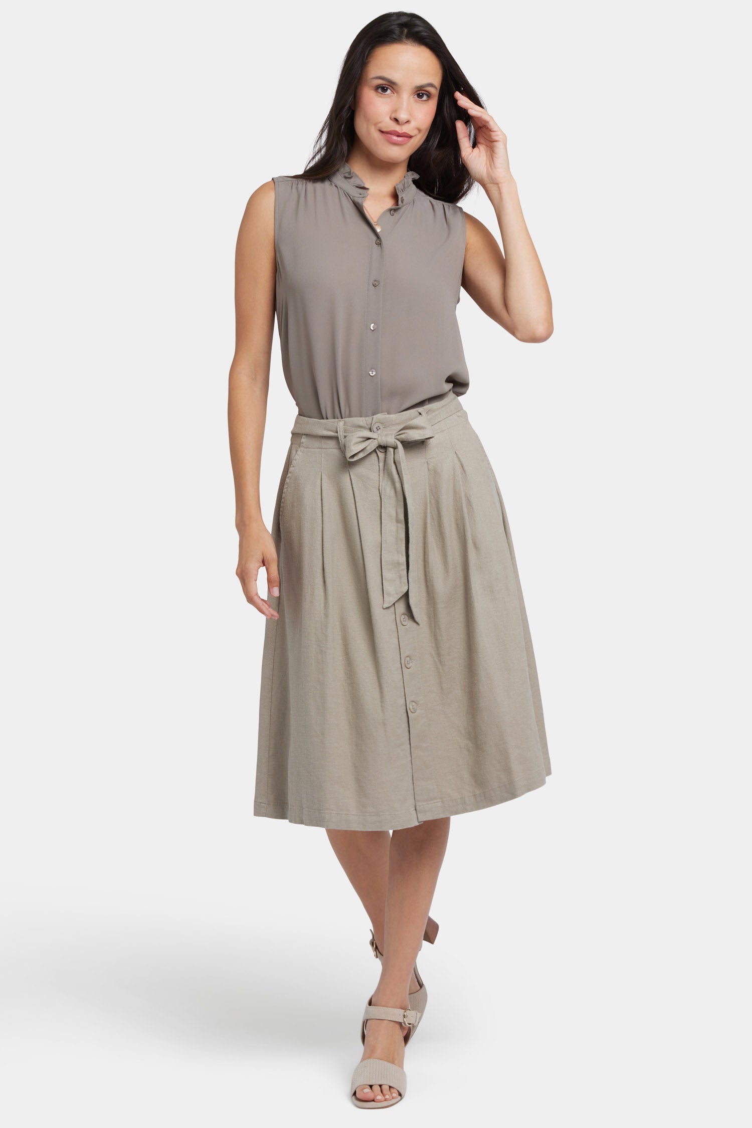 Stylish Button Front Midi Skirt for Women - Saddlewood Color | Perfect for Office Wear, Casual Outings & Date Nights