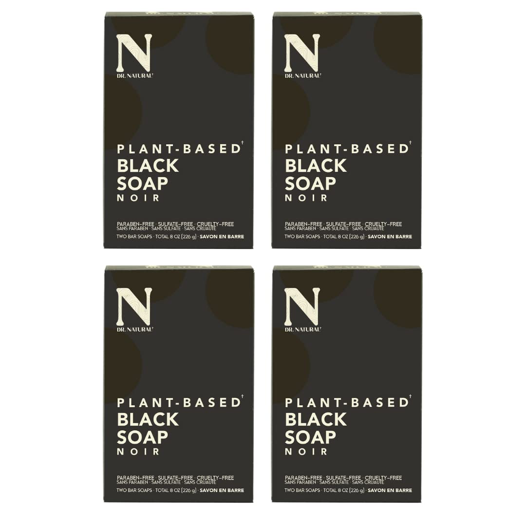 Dr. Natural Pure Black Bar Soap - 4oz (8 Bars) | Coconut & Olive Oil with Shea Butter | Deep Cleansing & Exfoliating | Body Wash, Face Cleanser & Hand Soap | Ideal for Dry, Sensitive Skin & Acne-Prone Skin Care Routine