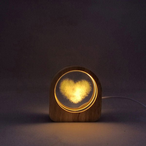 Crystal Heart Cloud LED Night Light with Wooden Frame - Romantic Bedroom Decor & Gift for Valentine's Day
