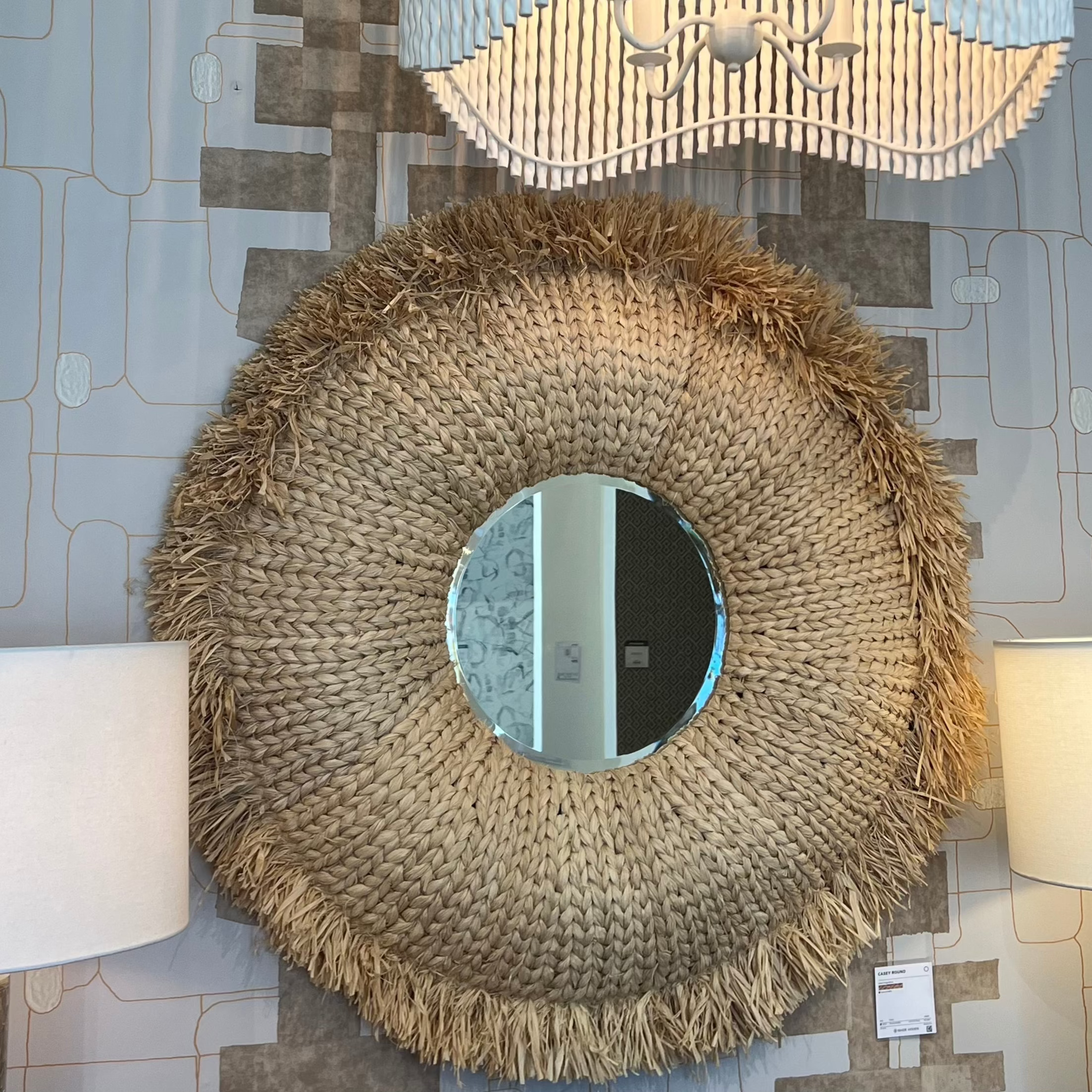 Round Natural Raffia Mirror by Casey - Perfect for Boho Home Decor, Bedroom & Bathroom Vanity