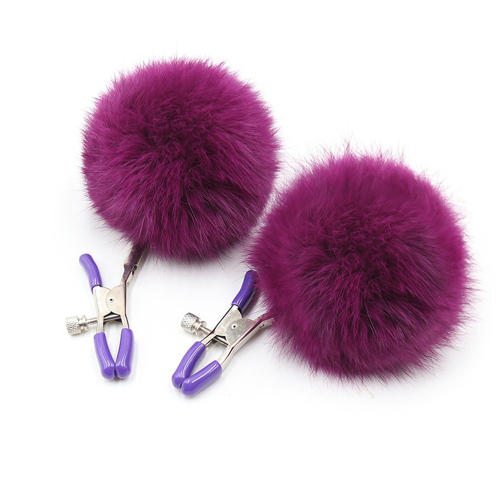 Sensual Feather Nipple Clamps with Fur Ball - Adjustable Metal Breast Clips for Women & Men - Soft Plume Clitoris Clip for Couples Play - Perfect for BDSM, Roleplay & Spicing Up Intimacy