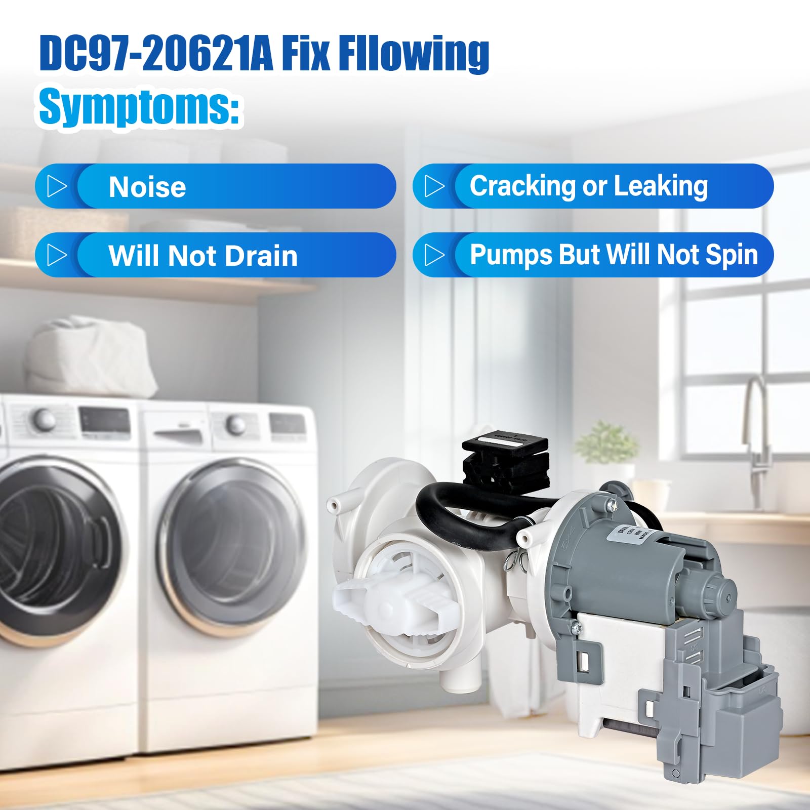 Samsung Washing Machine Drain Pump Motor Replacement - DC97-20621A Washer Pump Assembly (OEM Part) Compatible with DC31-00187A, 4959632, AP6807020, PS12592830, EAP12592830 - Perfect for Laundry Room Repairs & Appliance Maintenance