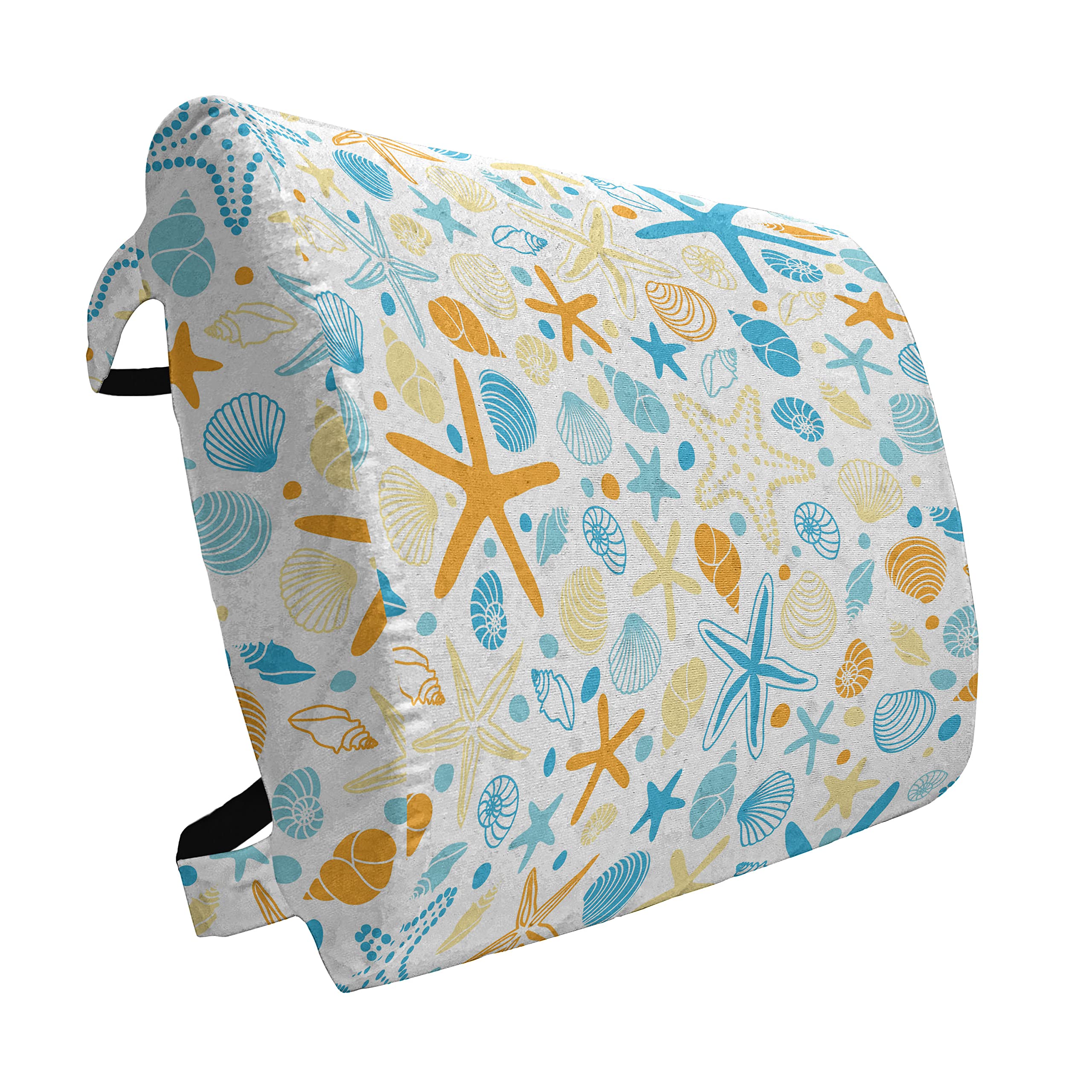 Ambesonne Starfish Lumbar Support Pillow - Vintage Beach Design with Colorful Seashells, High Density Foam for Office Chair & Car Seat (14x13 Inches, Blue Orange Pale Yellow) - Perfect for Back Pain Relief at Work or Long Drives