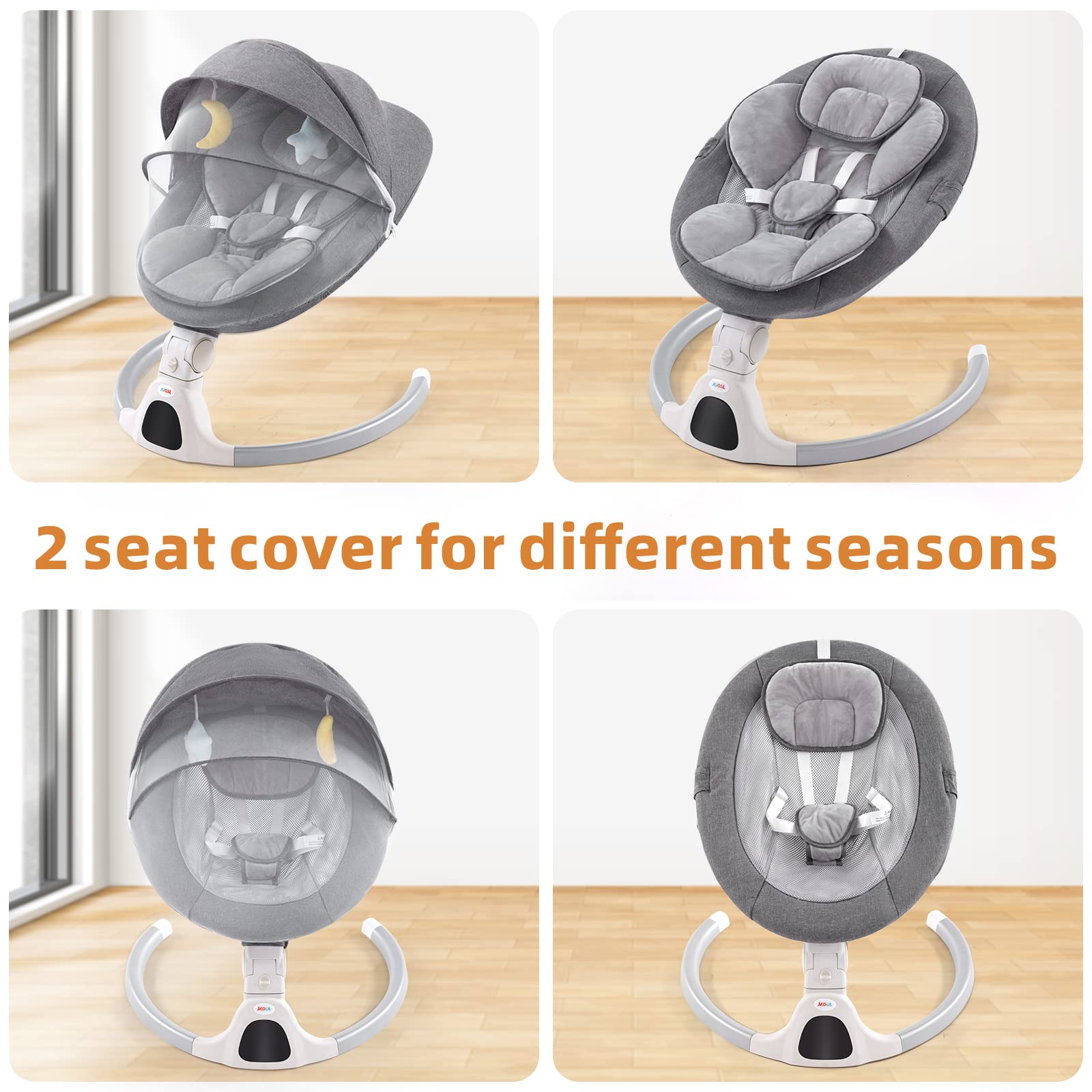 Jaoul Baby Swing for Infants - Electric Portable Newborn Bouncer with Bluetooth, Touch Screen & Remote Control, 5 Speed Settings, 3 Reclining Positions - Perfect for Nursery, Daycare or Travel (Gray)