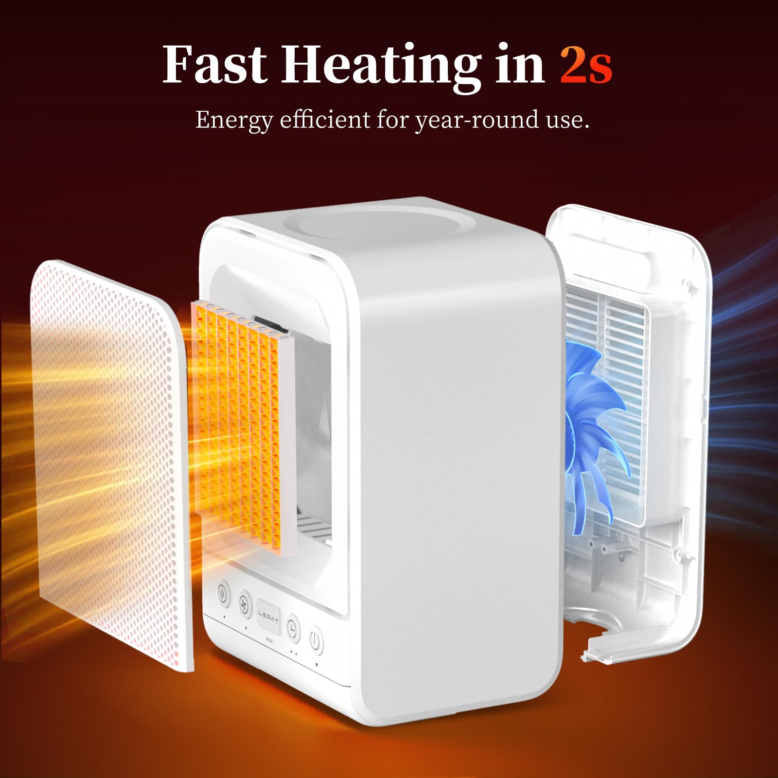 Lerat 1500W PTC Ceramic Space Heater - Portable Electric Heater with Thermostat, 3 Heating Modes & 1-12H Timer for Fast Heating - Perfect for Office, Bedroom & Home Use (White) | Indoor Heating Solution for Winter & Cold Spaces