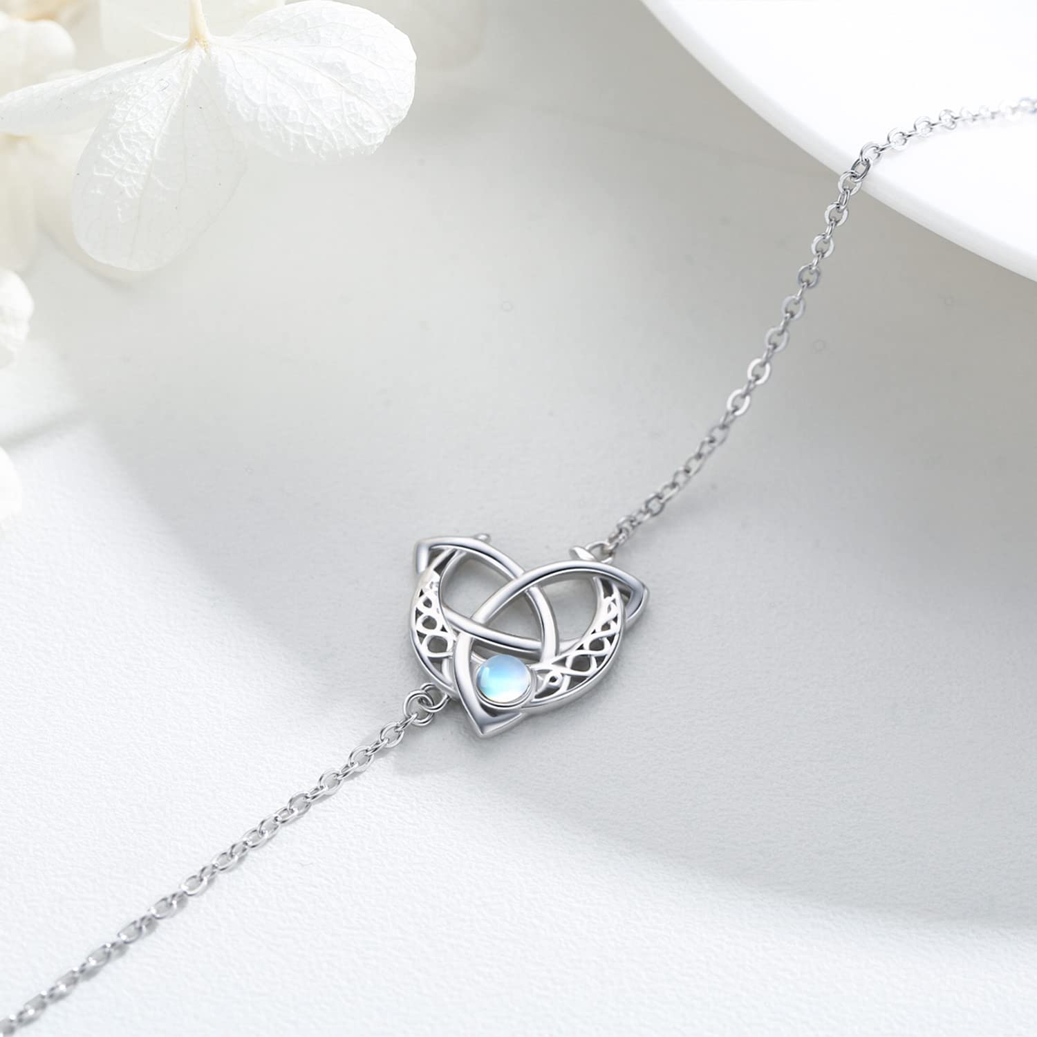 Celtic Moonstone Bracelet for Women - 925 Sterling Silver Moon Bracelet with Celtic Knot Design, Elegant Jewelry Gift for Girlfriend, Birthday, Anniversary | Perfect for Everyday Wear, Special Occasions & Boho Fashion