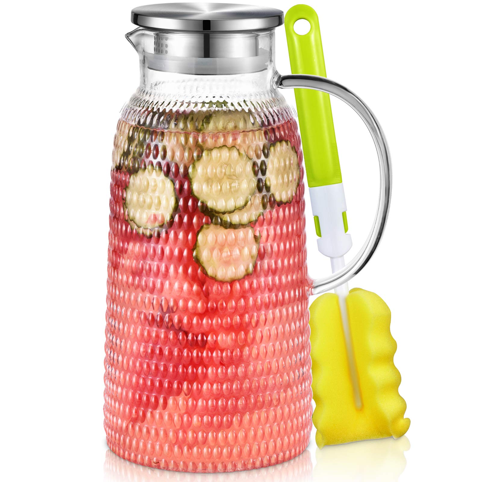 **81oz Glass Pitcher with Lid - Aofmee Heat-Resistant Water & Iced Tea Pitcher for Lemonade, Juice, Milk - Sun Tea Jar & Carafe for Hot/Cold Beverages - Easy to Clean - Perfect for Parties, BBQs & Home Use**