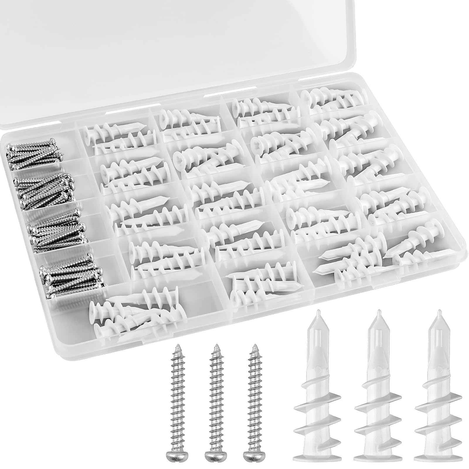 120pcs #8 Self Drilling Drywall Anchors Kit - Heavy Duty 70lb Wall Mounting Screws & Plastic Sheetrock Anchors for Hanging Pictures, Shelves & Home Decor - Includes 60 Self-Tapping Threaded Anchors & 60 #8x1-1/4 Screws