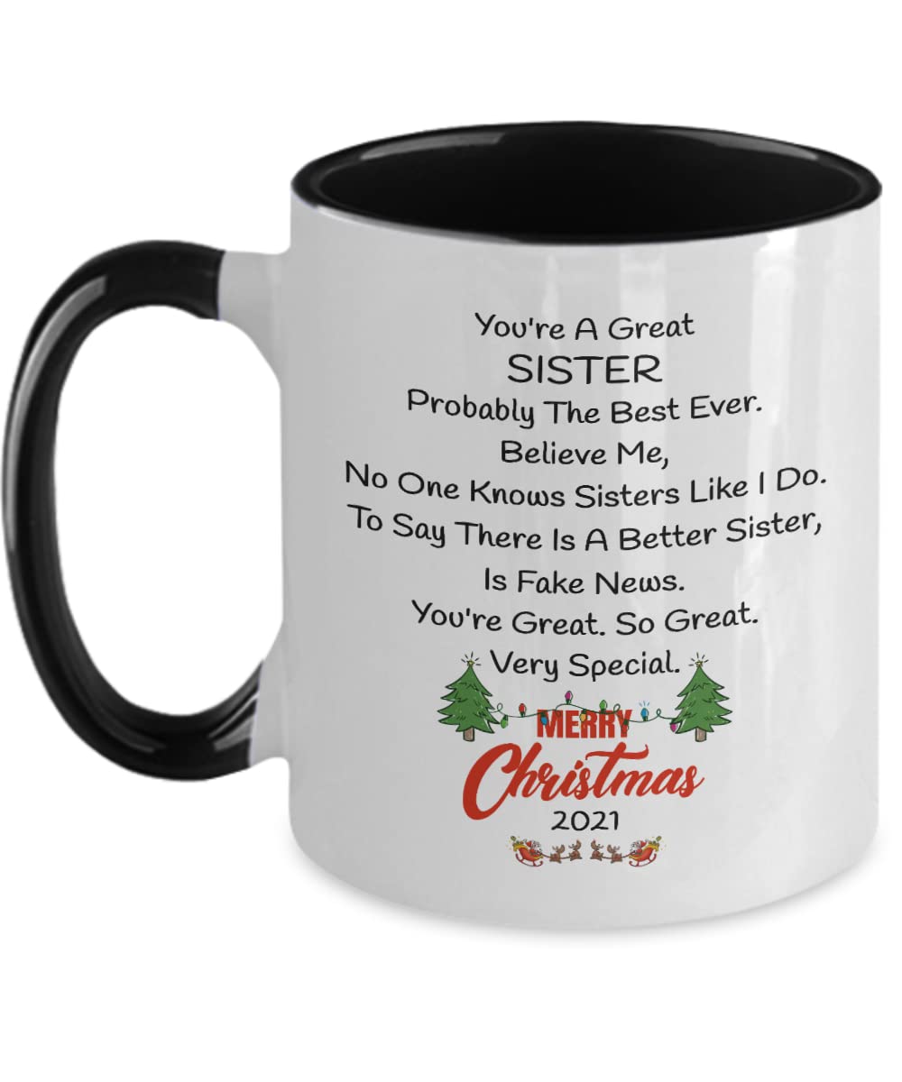 Great Sister Mug - 11oz Two-Tone Coffee Cup for Birthday & Christmas Gifts