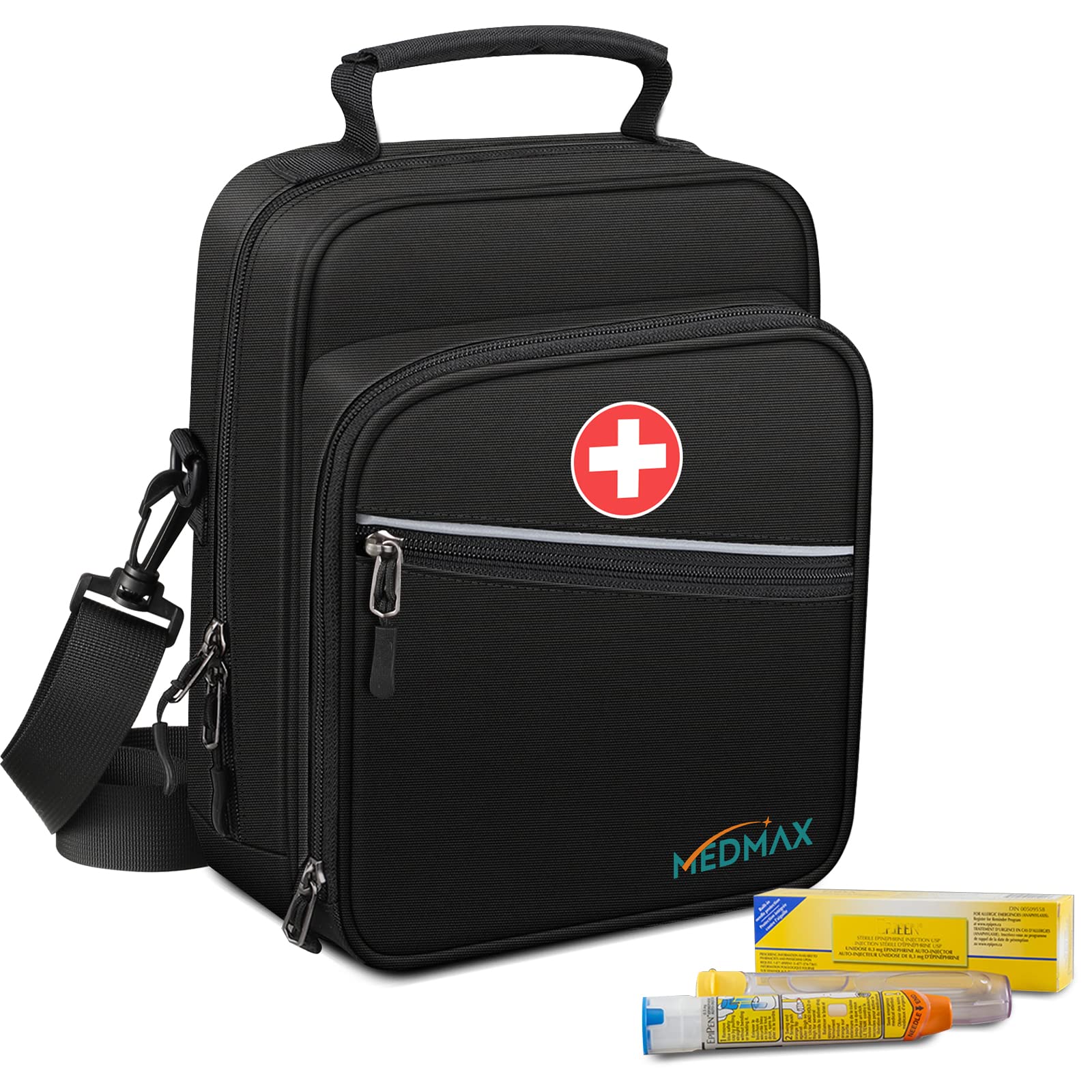Insulated Insulin Cooler & EpiPen Carrying Case - Travel Medication Organizer Bag with Shoulder Strap for Diabetes Supplies, Asthma Inhaler, Auvi-Q & Allergy Medicine (Black) - Perfect for Travel, Daily Use & Emergency Preparedness