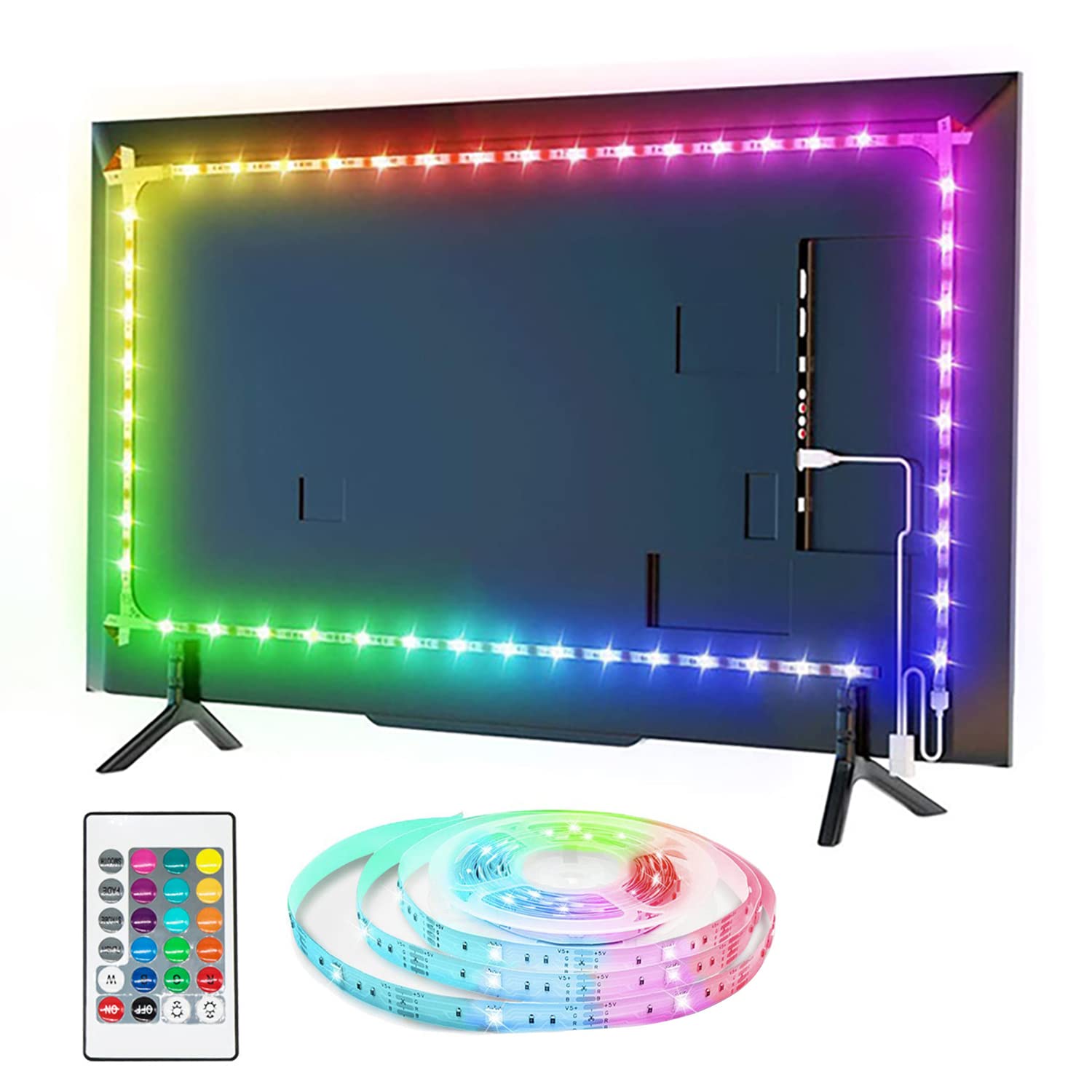 RGB LED Strip Lights for TV Backlight - 8.2ft USB-Powered 4096 Color Changing Light Strip with Remote for 32-58 inch TVs & Monitors - Perfect for Gaming Setup, Home Theater & Mood Lighting
