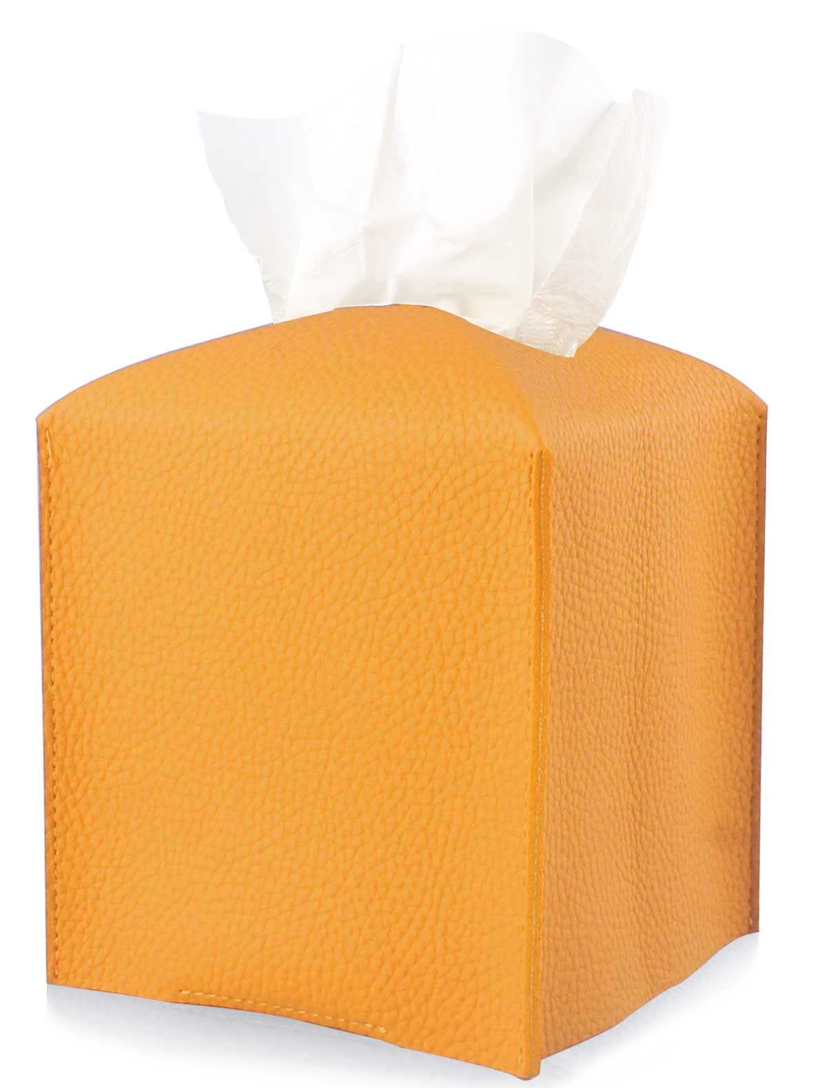 JESMINI Modern PU Leather Square Tissue Box Cover - Turmeric Yellow Decorative Cube Holder for Bathroom Vanity, Nightstand & Office Desk (5x5x5 inches) | Stylish Home & Office Accessory for Tissues