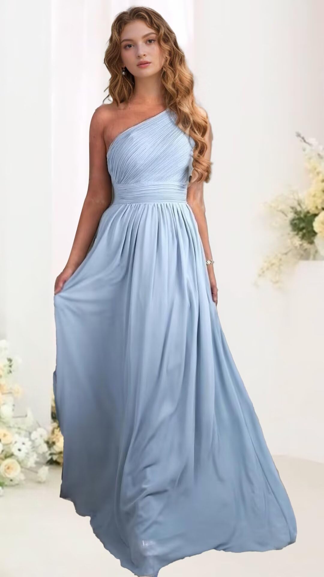 Elegant One Shoulder Chiffon Bridesmaid Dress for Wedding 2024 - Long Formal Gown for Women - Perfect for Bridal Party, Evening Events & Special Occasions