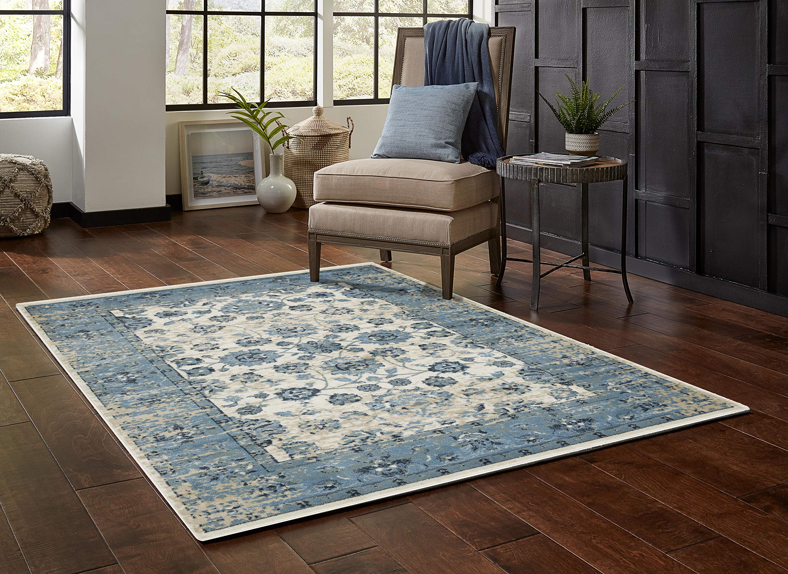 KAS Rugs Heritage Ivory/Blue Elegance 5'3 x 7'8 Plush Accent Rug - Soft Luxury Area Rug for Living Room, Bedroom & Home Decor