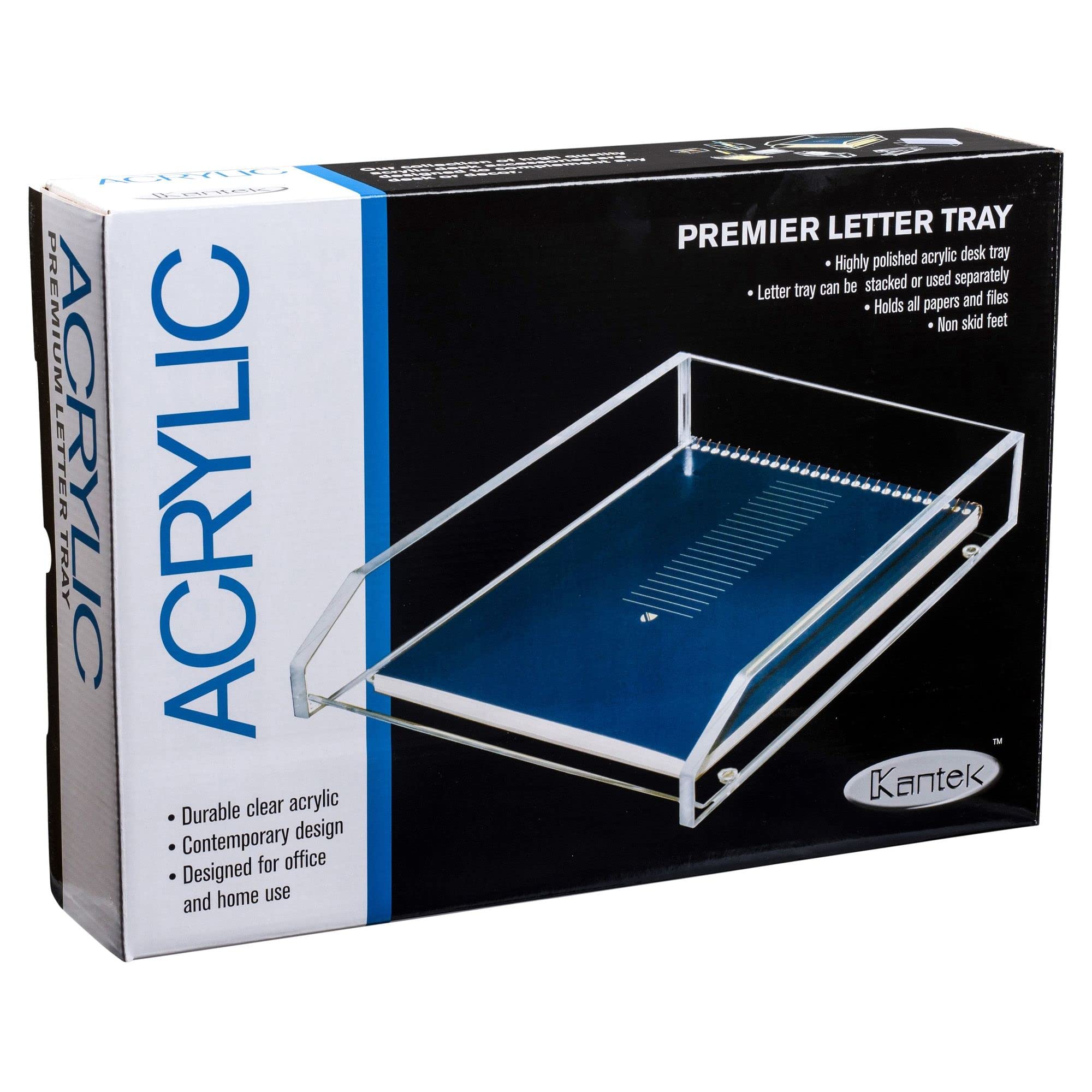 Kantek Clear Acrylic Large Letter Tray - Stackable Desk Organizer with Non-Skid Feet (10.6