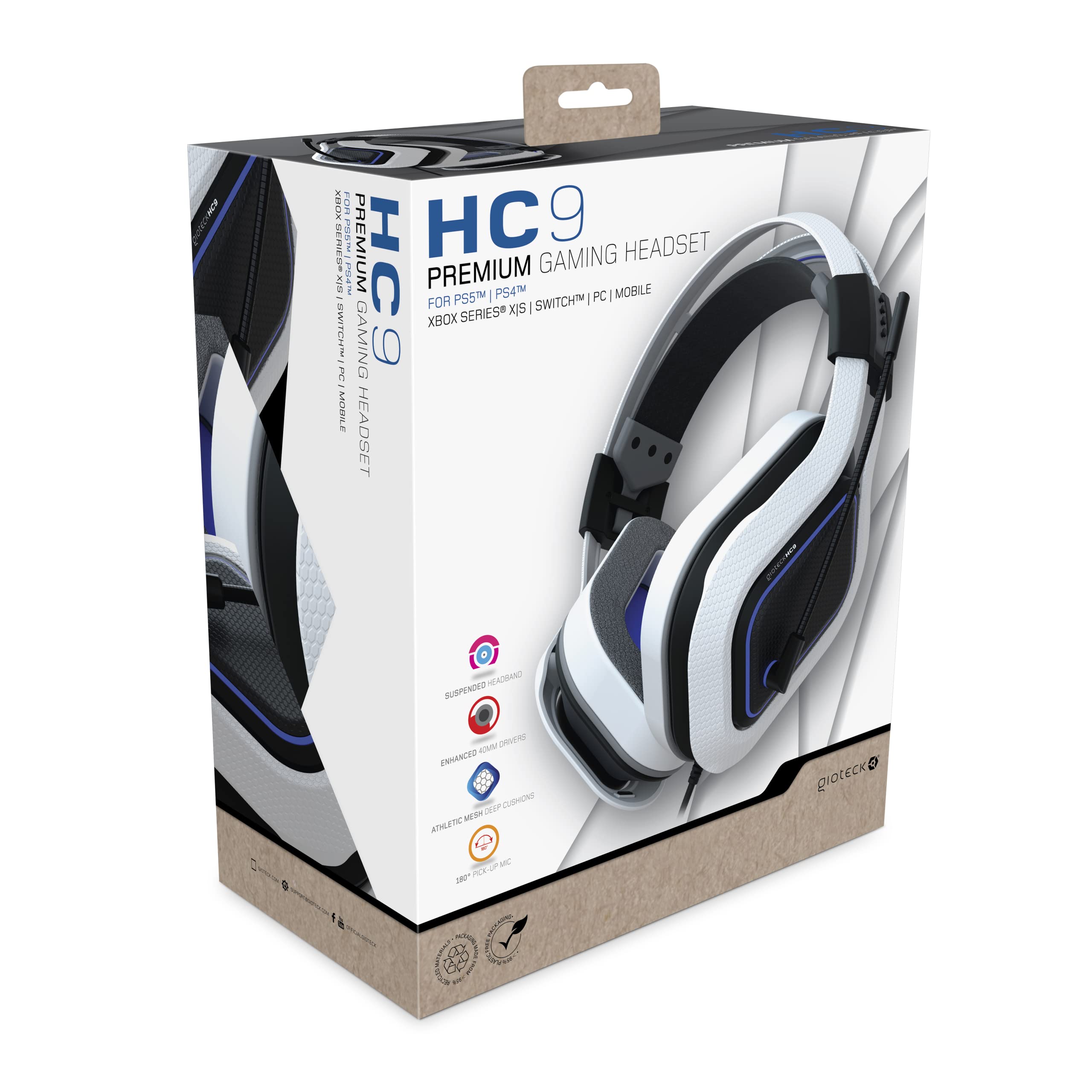 Gioteck HC-9 Wired Gaming Headset with Noise Cancelling Mic - Comfortable Over-Ear Headphones for PS4, PS5, Xbox & PC - Perfect for Online Gaming & Streaming