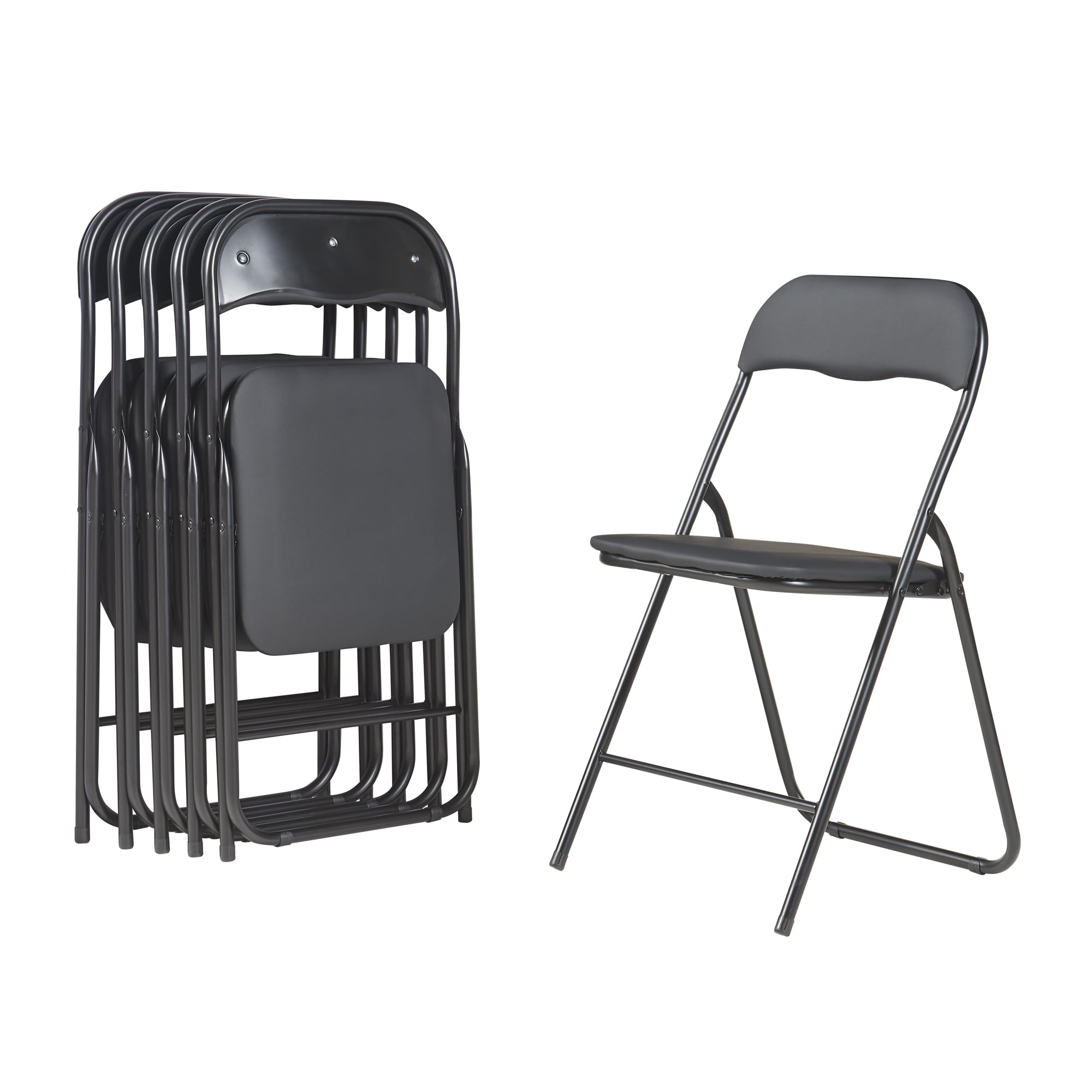 **Panana Folding Chairs with Padded Seat & Back Cushion - Heavy Duty Metal Frame for Home, Office, Patio, Camping & Events - Indoor & Outdoor Foldable Chairs (Black, 4 Pack) - Perfect for Parties, BBQs & Extra Seating**