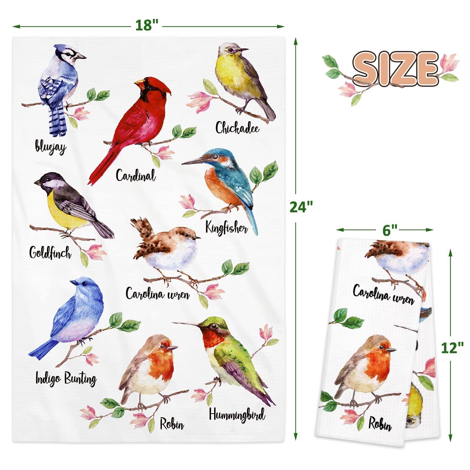 Vansolinne 4-Pack Bird-Themed Kitchen Towels Set - Cardinal, Hummingbird, Bluejay Printed Absorbent Dish Cloths for Cleaning, Drying, Cooking & Baking | Perfect Gifts for Bird Lovers & Home Decor | Ideal for Kitchen, Dining, Tea Parties & Housewarming Gifts