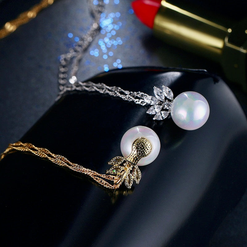 Catherine Pearl & Cubic Zirconia Jewelry Set - Sterling Silver & Gold Plated Necklace & Earrings | Perfect for Weddings, Parties & Special Occasions