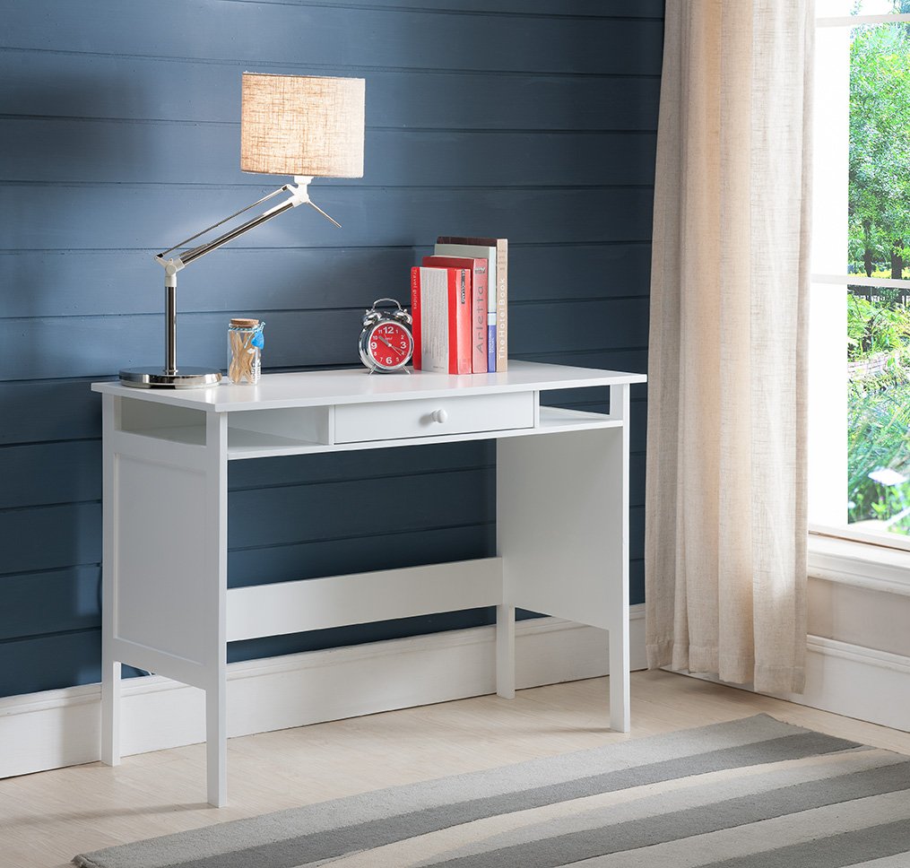 Kings Brand Furniture - White Parsons Wood Desk with Drawer for Home & Office - Perfect for Workspaces, Study Rooms & Home Offices
