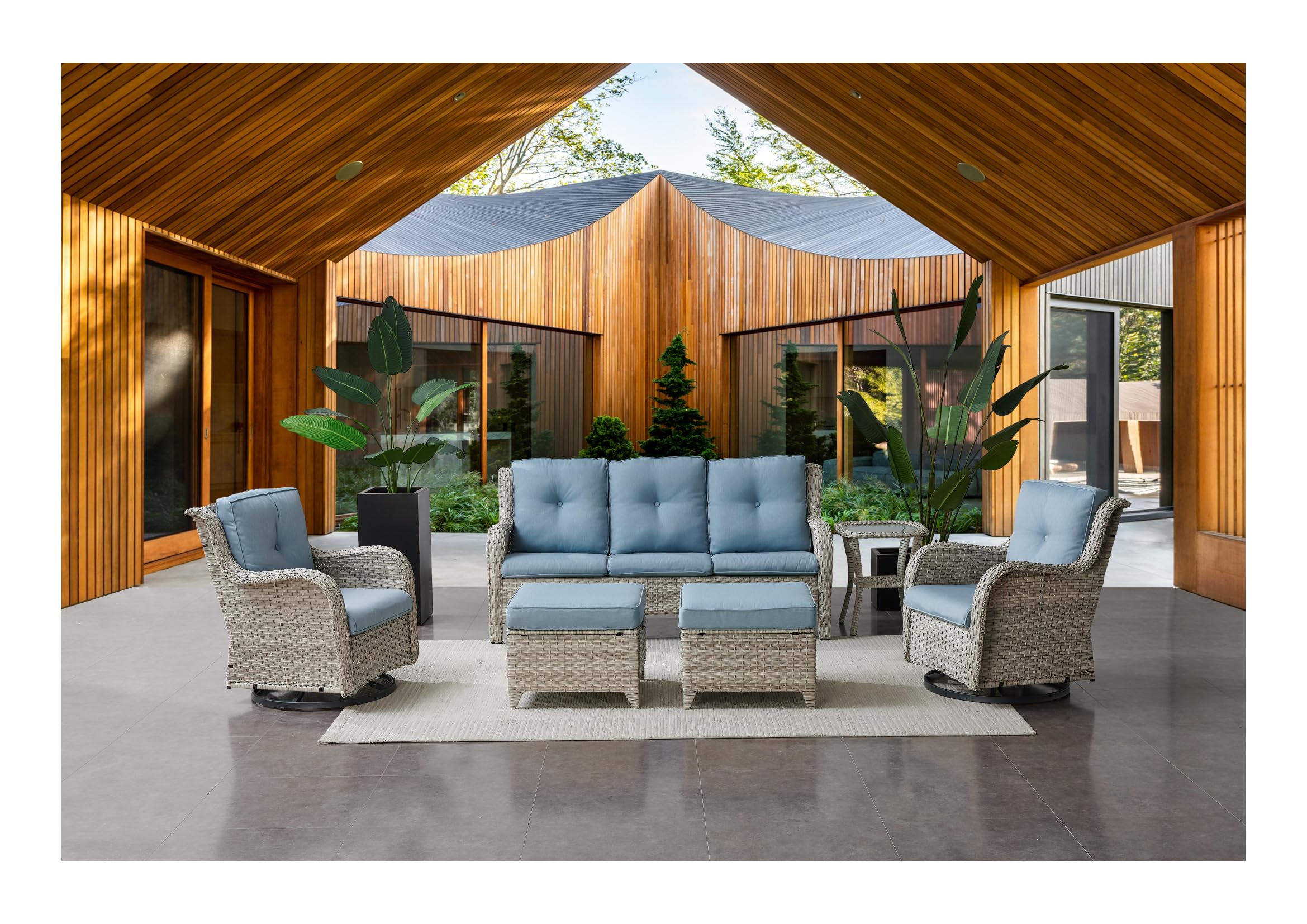 2-Piece All-Weather Rattan Ottoman Set with Soft Cushions - Outdoor Patio Furniture Footstool for Garden, Poolside & Deck Seating