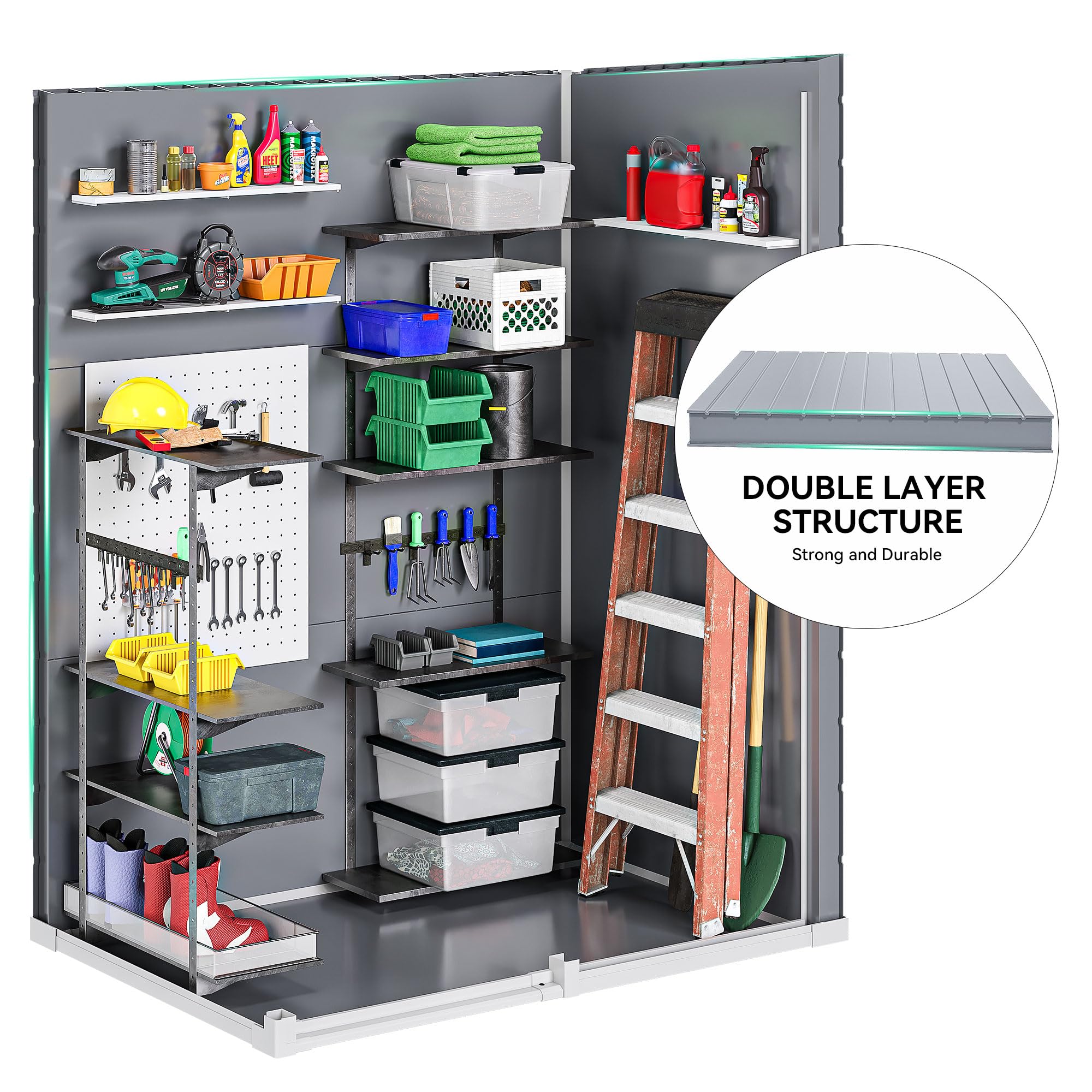 DWVO 5x3ft Waterproof Resin Outdoor Storage Shed with Floor & Lockable Door - Heavy Duty Plastic Garden Shed with Window for Backyard, Patio, Lawn Tool Organization (Gray) - Perfect for Storing Lawn Mowers, Gardening Tools & Outdoor Equipment