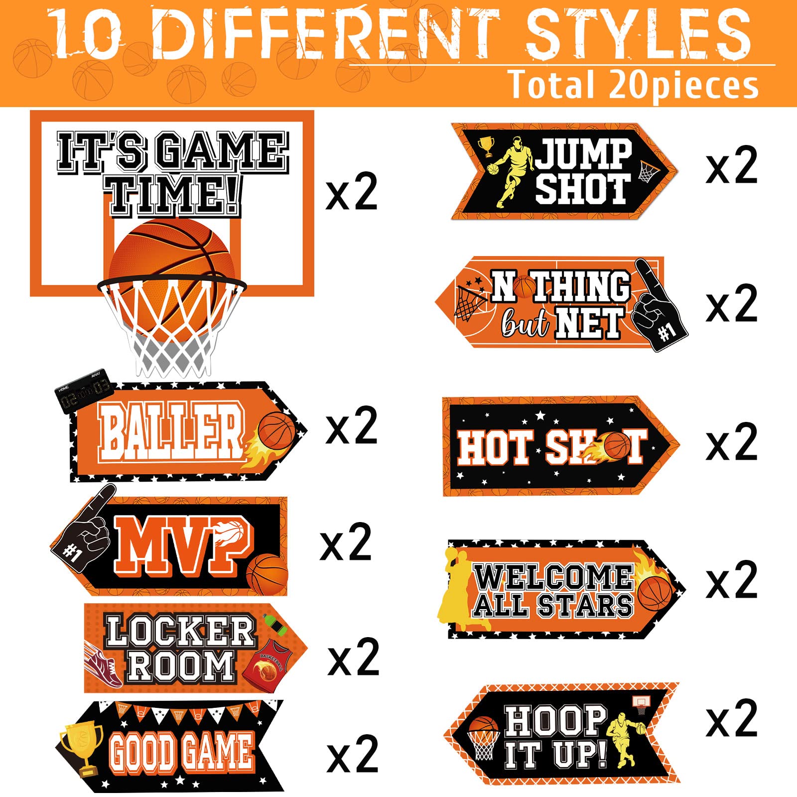 20 Pack Basketball Party Decorations - Themed Birthday Party Supplies for Kids, Teens & Boys - Photo Props & Backdrop for Sports Celebrations, Game Day Decor, and Birthday Parties