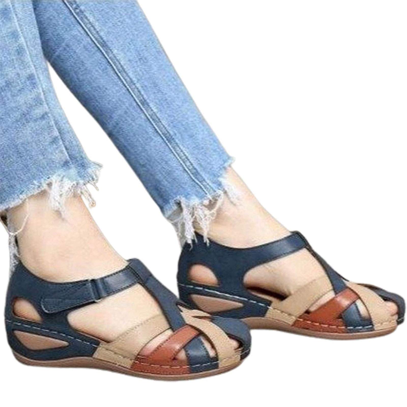 GHJUH Women's Orthopedic Sandals - Comfortable Non-Slip Mule Shoes with Buckle Closure & Round Toe Wedge for Summer | Breathable Hollow Out Design for Plantar Fasciitis Relief | Perfect for Beach, Walking, and Casual Outfits