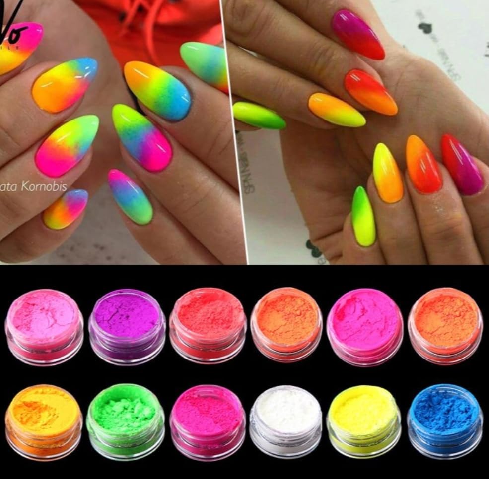 12 Color Luminous Dipping Nail Powder Kit - Fluorescent Nail Glitter Dip Powder for Manicures & Pedicures - Perfect for Nail Salons, DIY Nail Art & Special Occasions