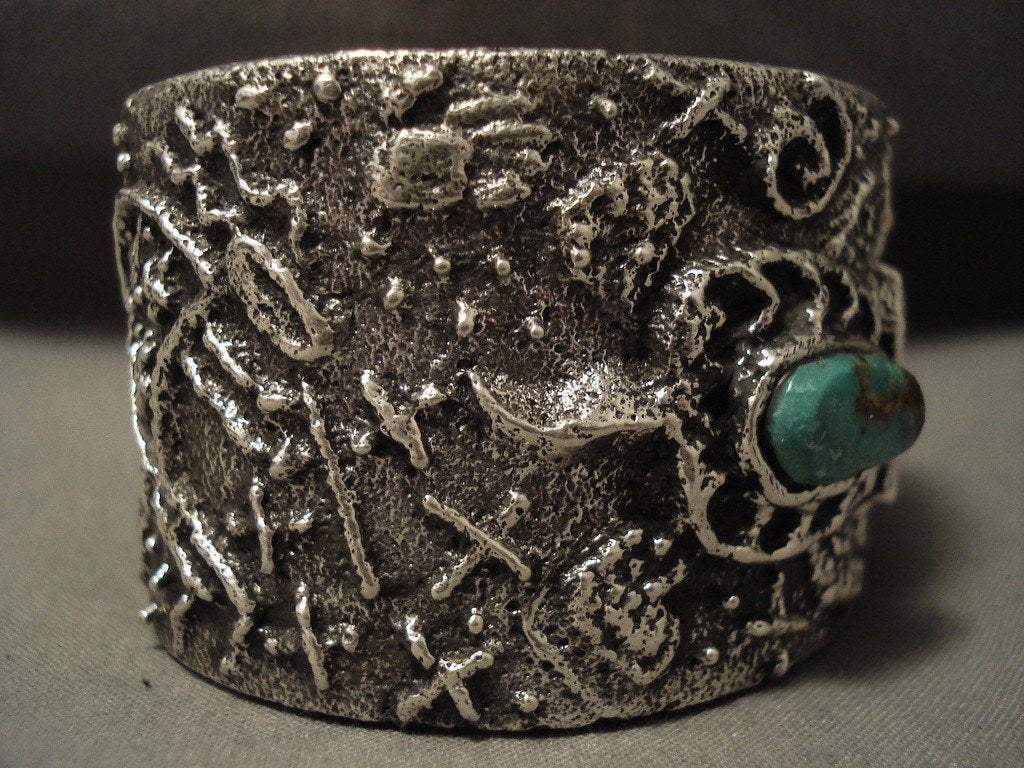 140g 'Nightsky Stars' Natural Green Turquoise Native American Handmade Sterling Silver Bracelet - Perfect for Boho Chic, Festival & Spiritual Jewelry Lovers