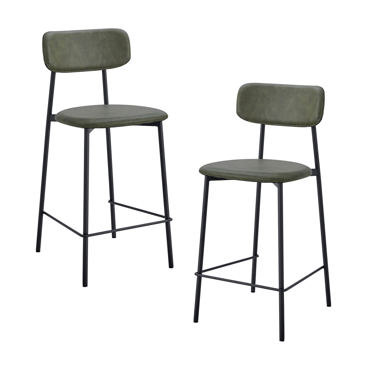 Premium Bailey Leatherette Bar Stools - Set of 2, Adjustable Height Counter Stools with Padded Seats for Kitchen Island, Breakfast Bar & Home Decor - Modern PU Leather Barstools for Dining & Entertainment Areas