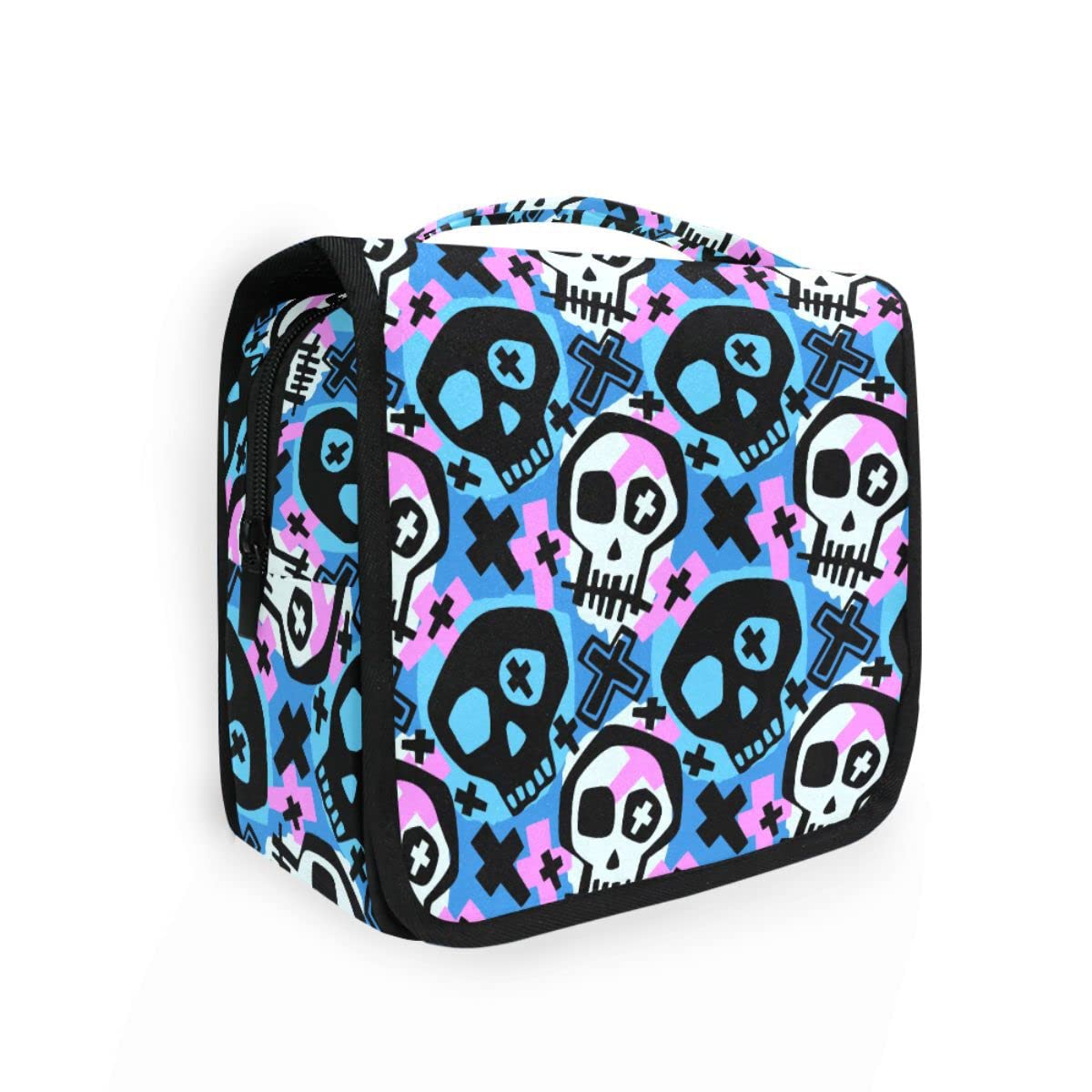 Goth Skull Toiletry Organizer - Hanging Travel Cosmetic Bag for Women, Portable Waterproof Makeup & Wash Bag | Perfect for Goth Travel, Camping & Bathroom Storage