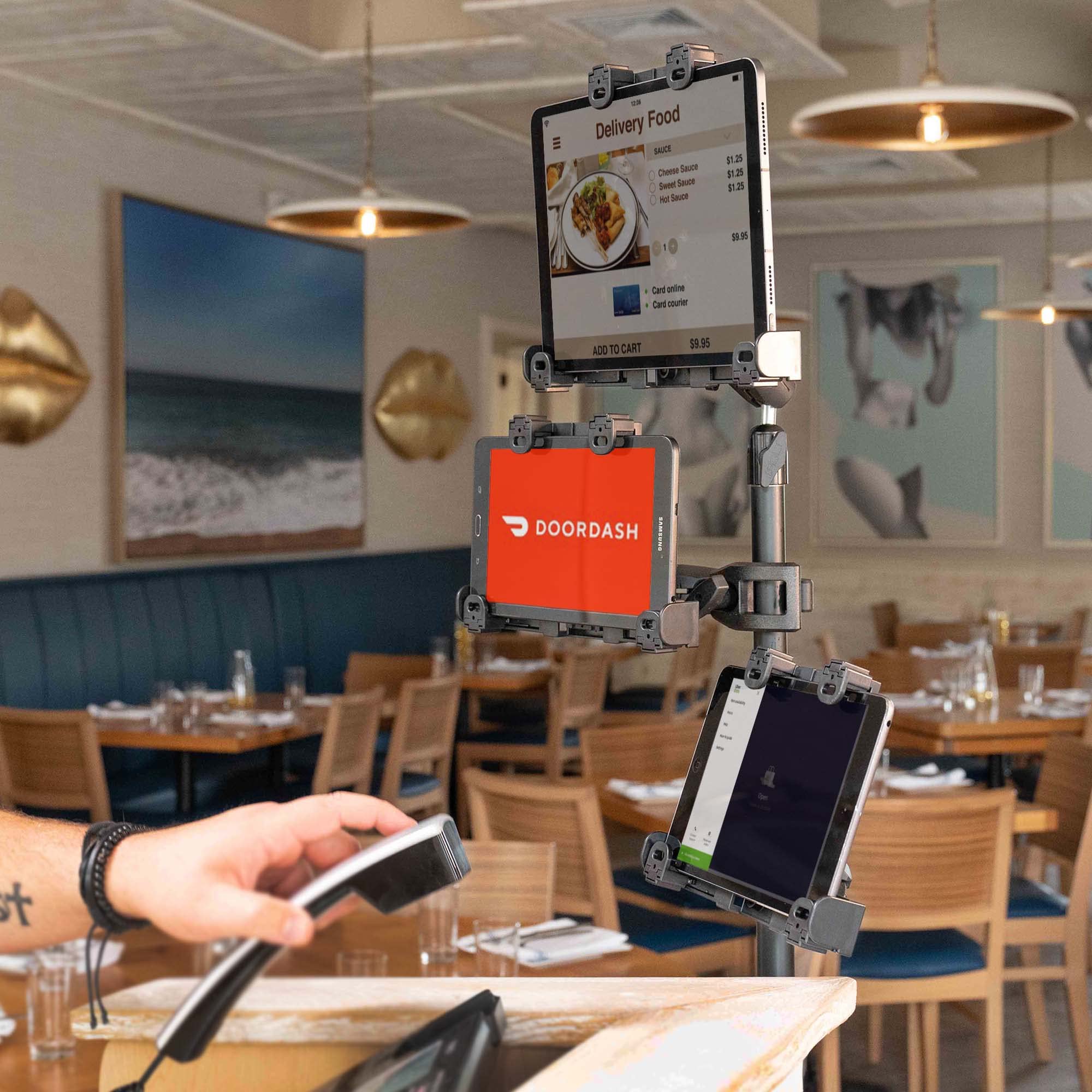 iBOLT Dockín Lock POS Tablet Stand with 3 Tablet Holders - Secure Mount for 7-10 Inch Tablets - Ideal for Delivery Apps (DoorDash, Uber Eats) & Retail Checkout Stations