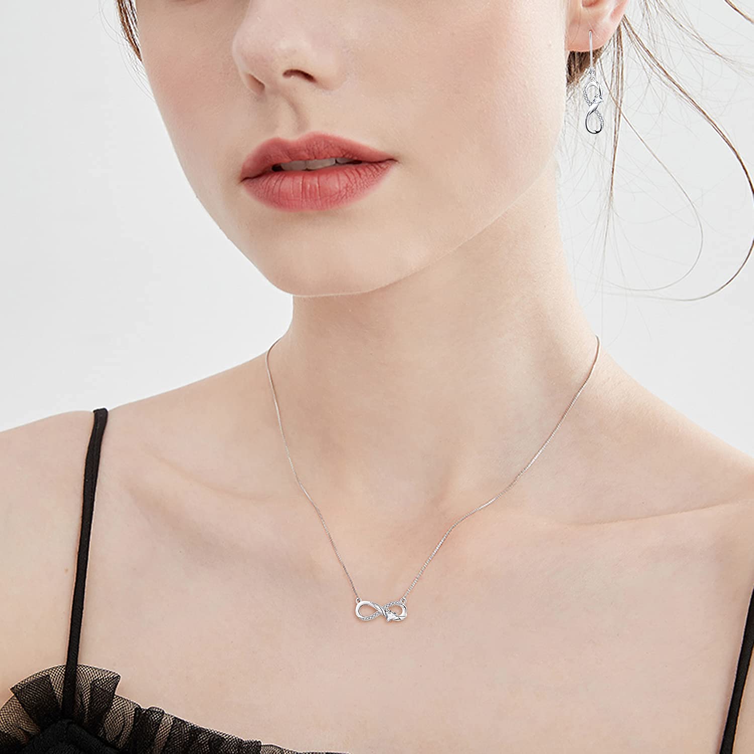 Starchenie 925 Sterling Silver Angel Wings Heart Necklace and Earrings Set for Women - Infinity Love Jewelry Gift for Anniversary, Valentine's Day & Special Occasions