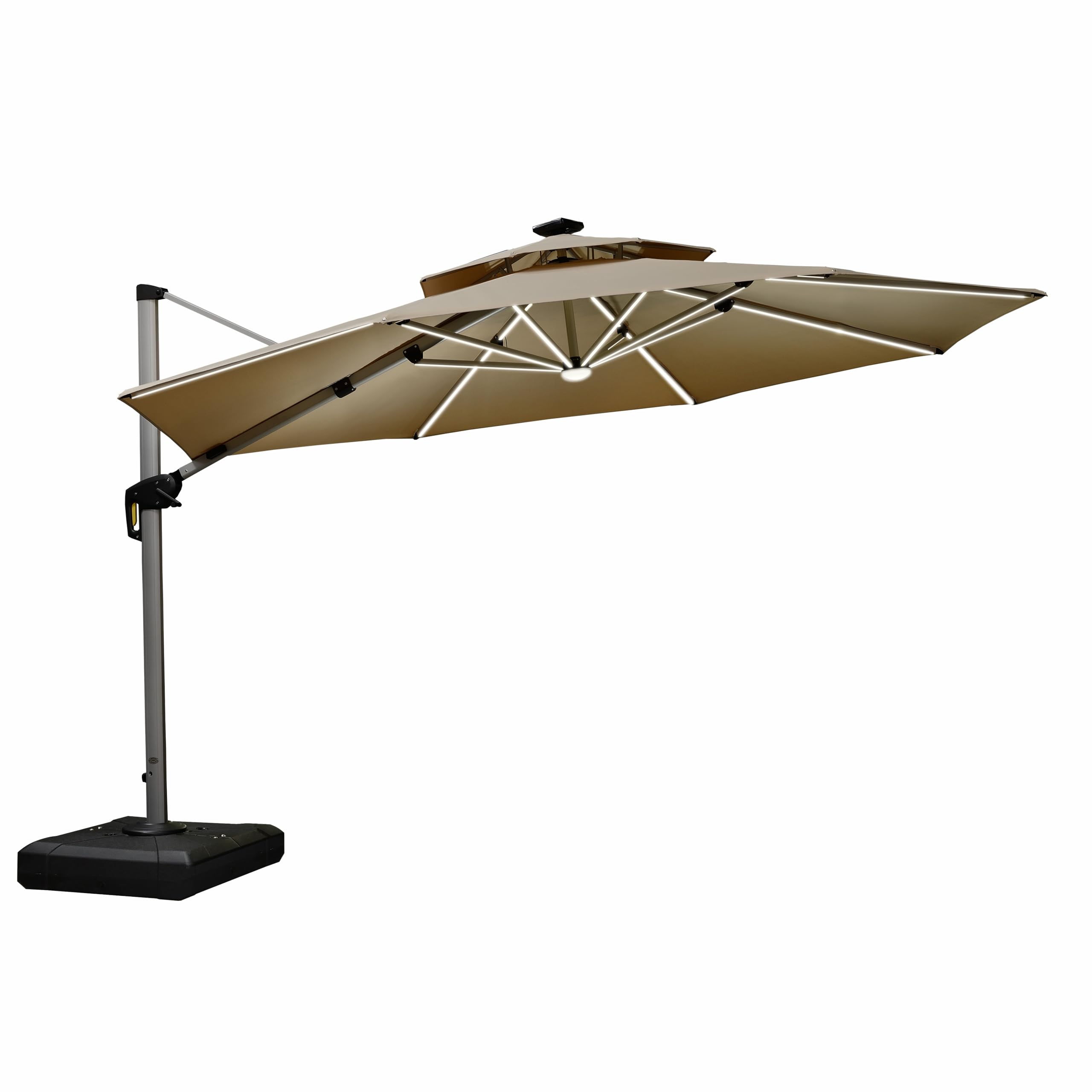 PURPLE LEAF 12ft Solar Powered LED Patio Umbrella - Large Windproof Cantilever Outdoor Umbrella with Bright LED Lights, Heavy Duty Sun Shade for Garden, Deck, Pool & Backyard (Beige) | Perfect for Outdoor Dining, Lounging and Summer Entertaining