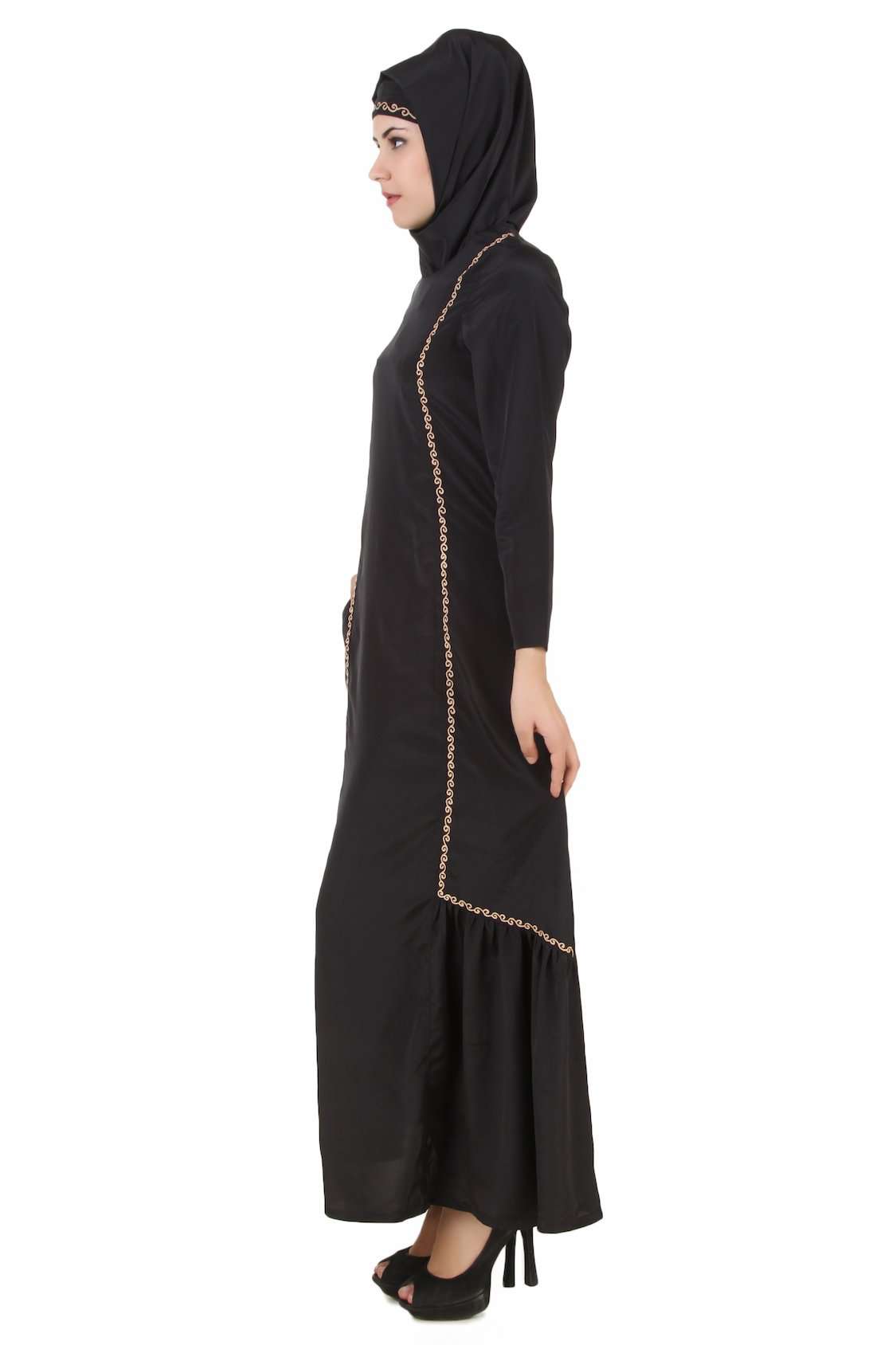 Fathima Black Nida Abaya - Elegant Muslim Prayer Dress for Women | Perfect for Prayer, Mosque & Special Occasions