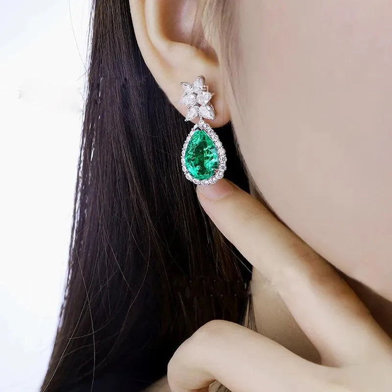 10K Gold Lab-Grown Emerald Earrings with Moissanite - Hydrothermal Emerald Fine Jewelry for Women - Perfect for Parties, Weddings & Gifts