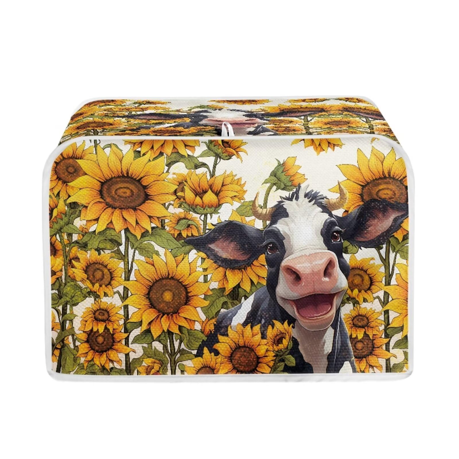 Sunflower Cow Print 4-Slice Toaster Cover - Anti-Fingerprint Oven Dust Protector for Small Kitchen Appliances | Perfect for Toasters, Bread Makers & Countertop Protection