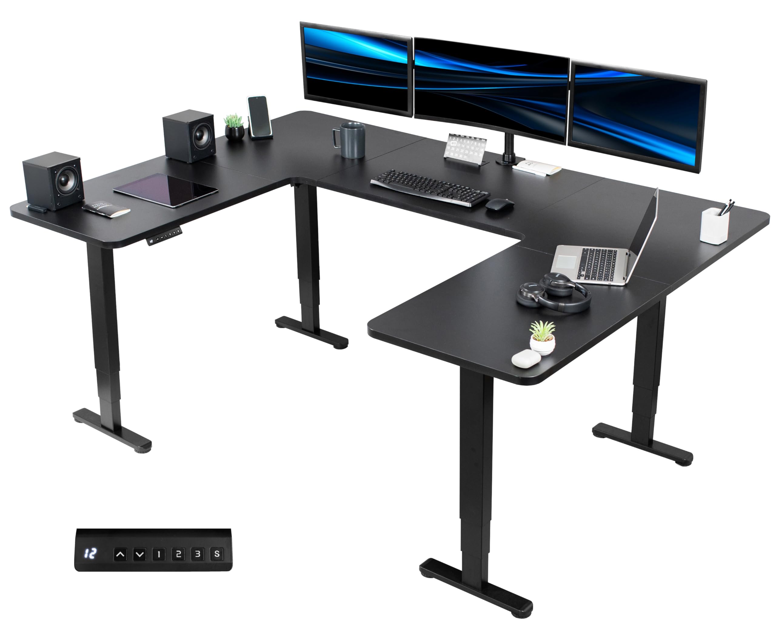 VIVO 83 x 60 inch Large U-Shaped Electric Standing Desk with Memory Controller, Height Adjustable Black Top & Frame (DESK-E4UBB) - Perfect for Home Office, Gaming Setup & Workspace Ergonomics