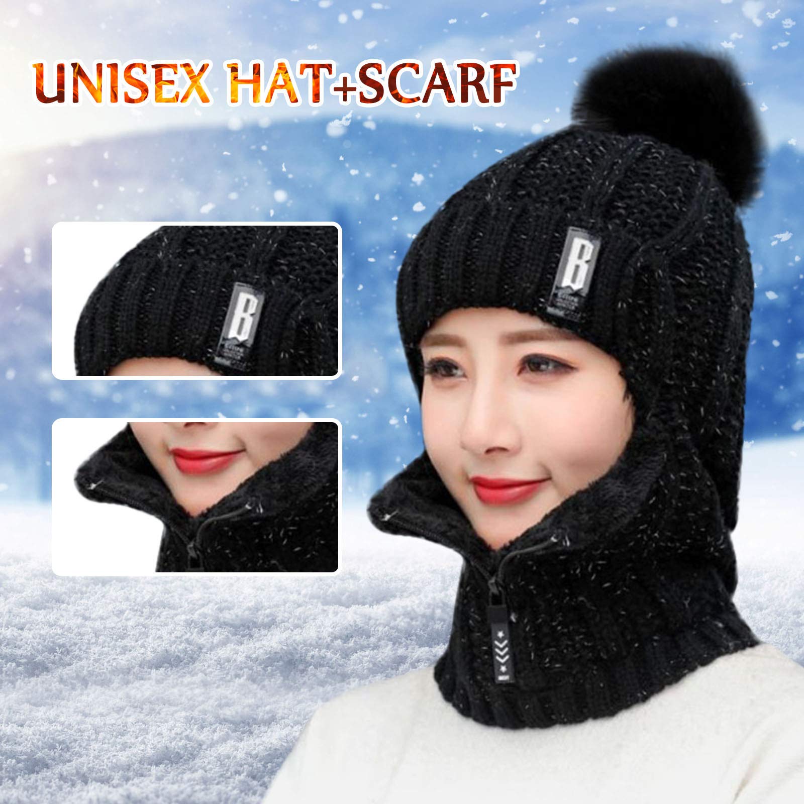 Winter Beanie Hat & Scarf Set for Women - Windproof Ribbed Cuffed Beanie with Neck Warmer - Cozy Cold Weather Accessories for Skiing, Snowboarding & Outdoor Activities
