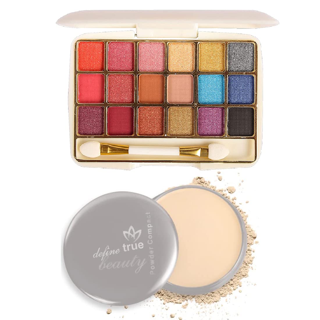 Adbeni Natural Makeup Pressed Compact Powder & 18-Color Mini Eyeshadow Palette (Pack of 2) - Vegan, Cruelty-Free Mineral Foundation & Eyeshadow Set for Daily Makeup & Travel