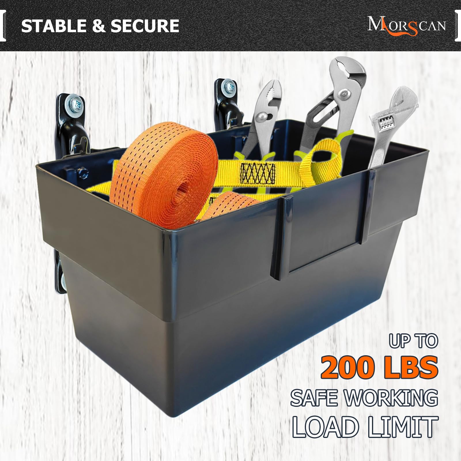 2 Pack E-Track Storage Bins & 4 Pack Single Slot Tie Down Anchors - Heavy Duty Trailer Organizer for Cargo, Tools & Equipment - Perfect for Enclosed Trailers, Vans & Truck Beds - Includes Extra Brackets