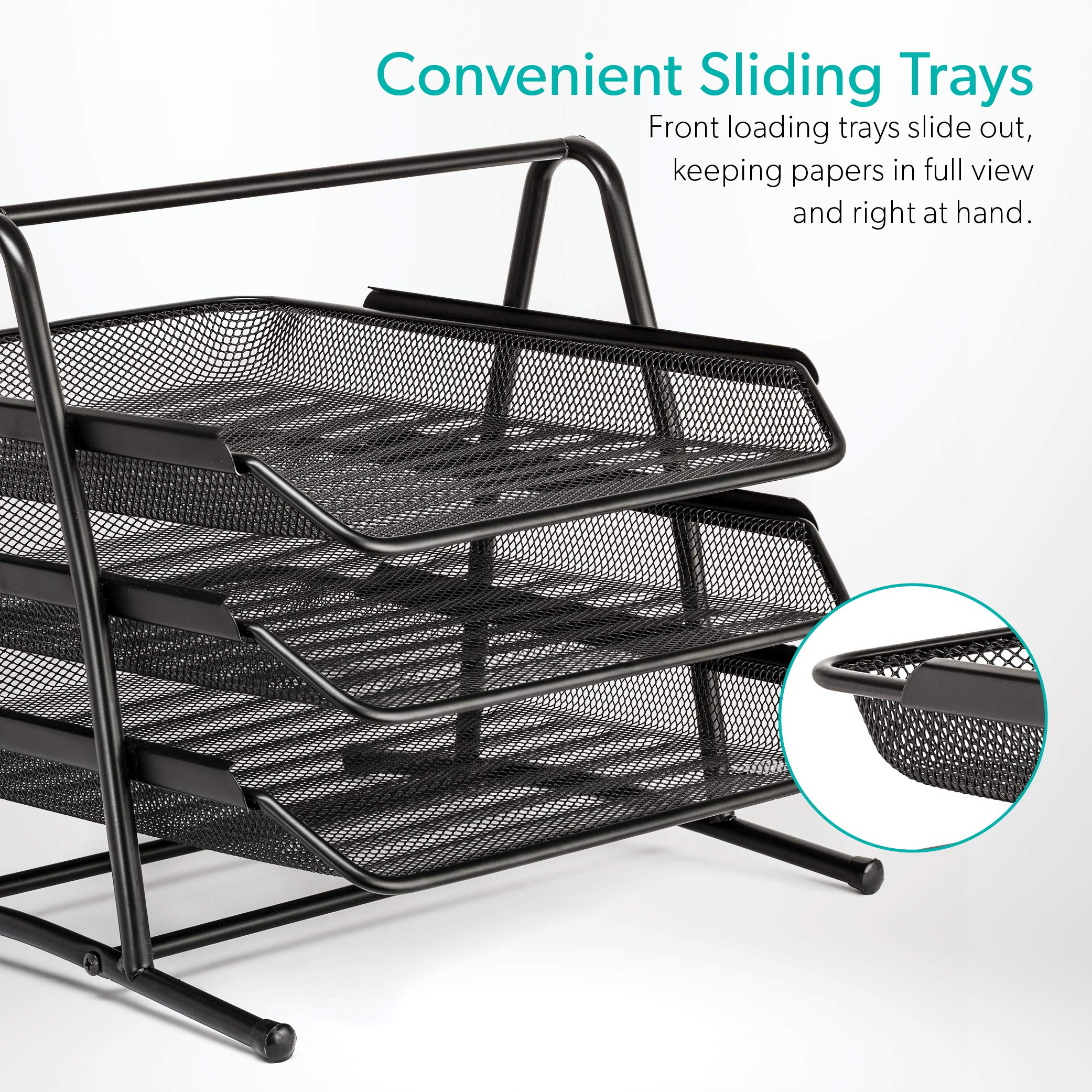 Mindspace 3-Tier Mesh Desk Organizer - Black Stackable Paper Tray & File Holder for Office Document Organization | Perfect for Home Office, Workstation, and School Desk Accessories